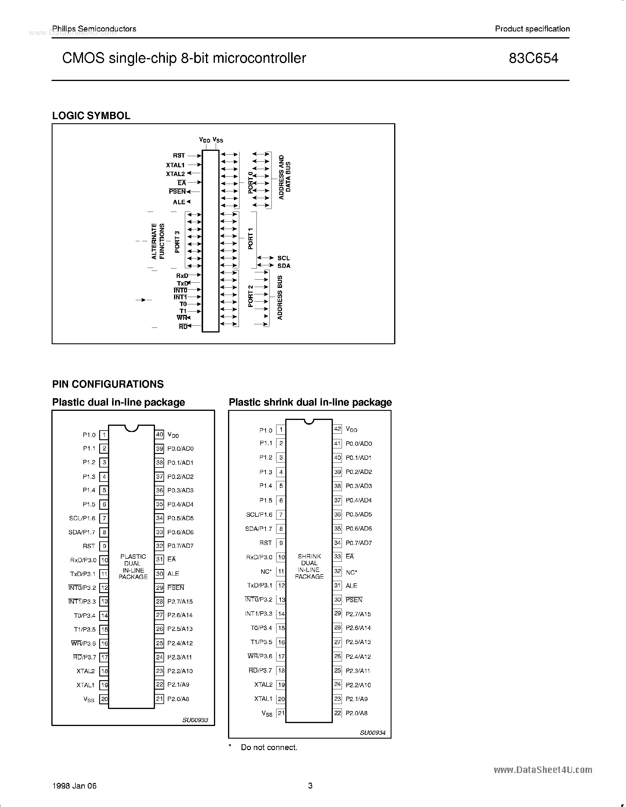 Datasheet 83C654 - CMOS Single-Chip 8-Bit Microcontroller page 2