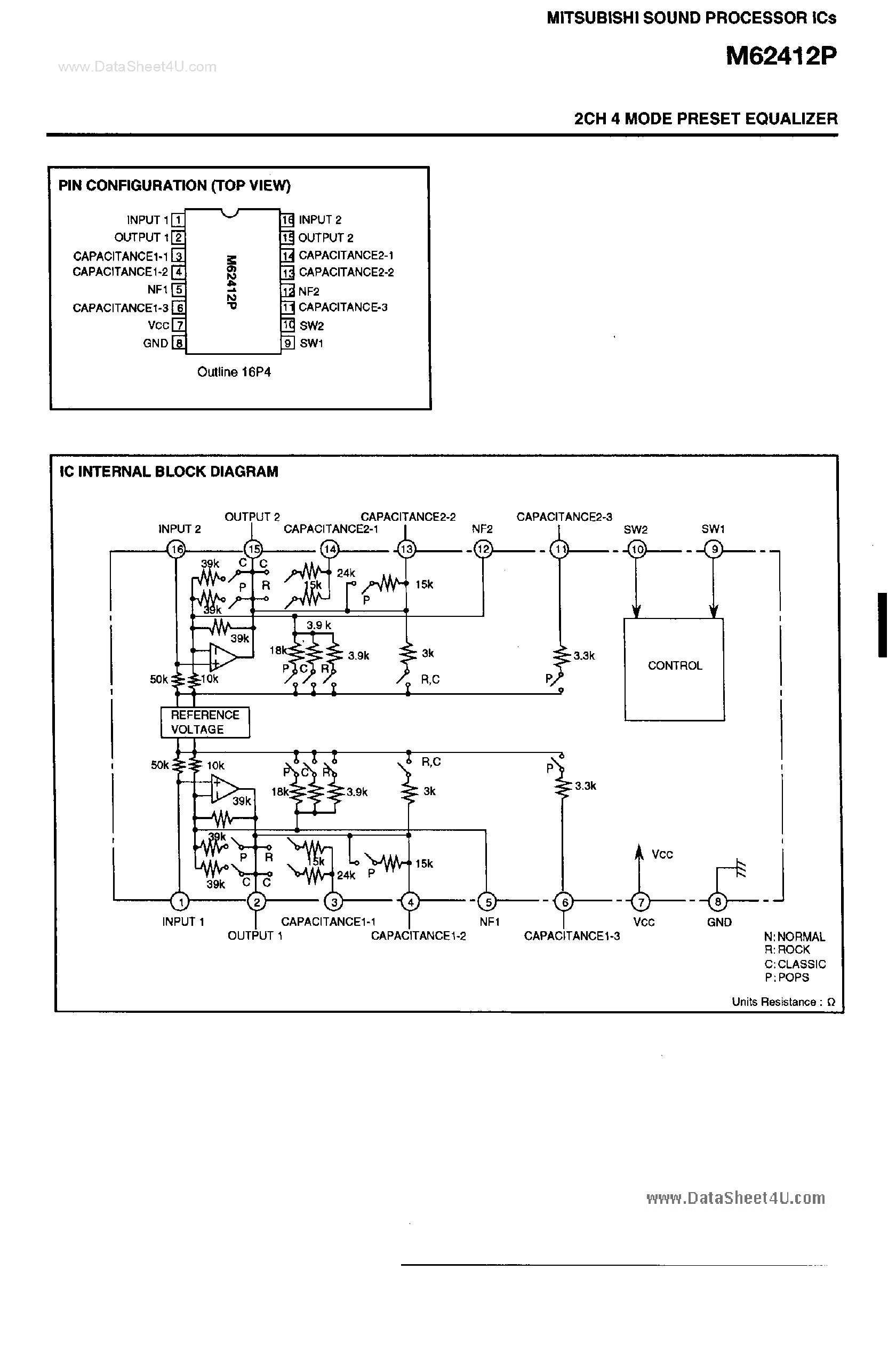 Datasheet M62412P - 2Ch 4-Mode Preset Equalizer page 2