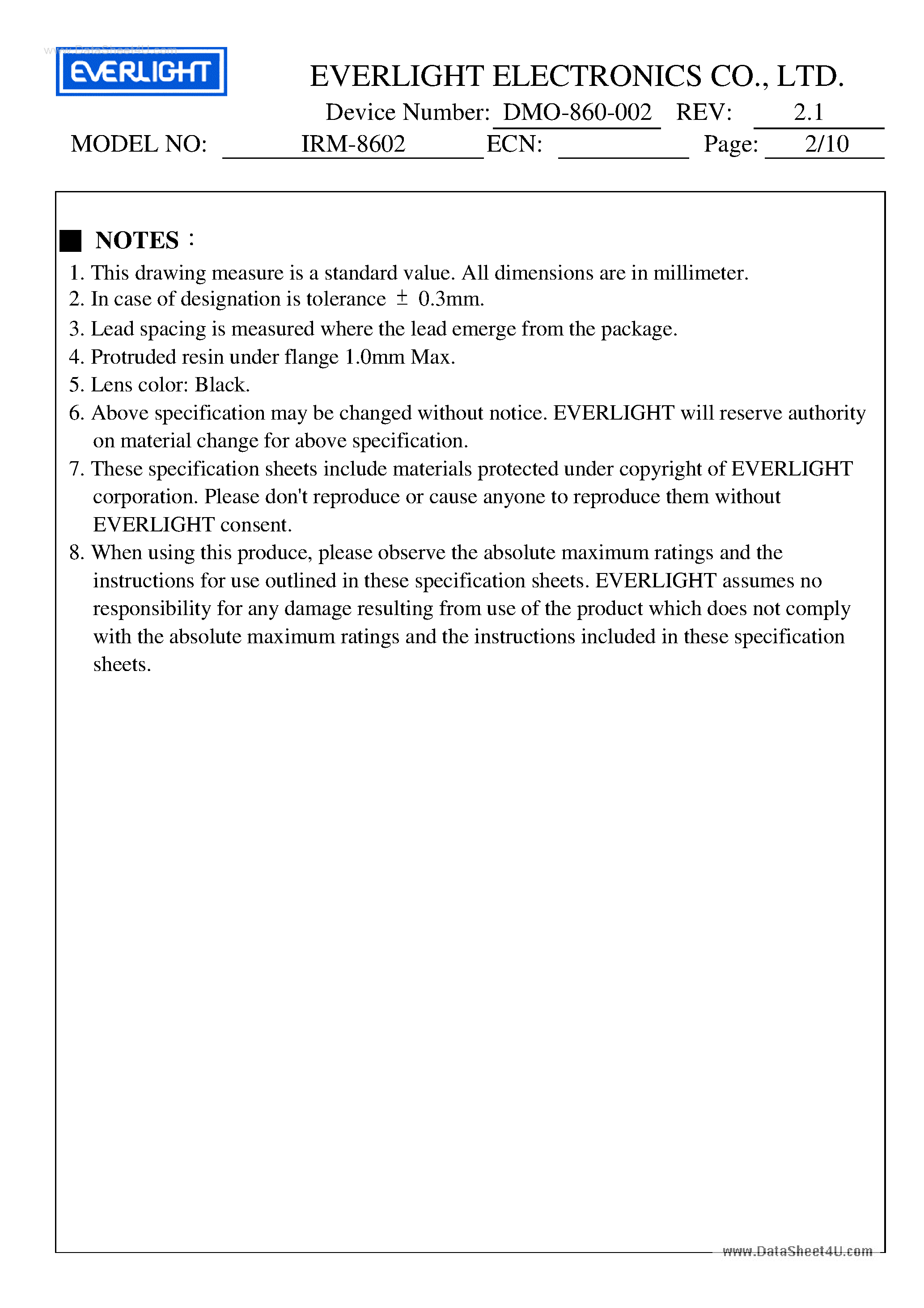 Даташит на микросхему IRM-8602 страница 2 Даташит IRM-8602 - IRM8602 страница 2