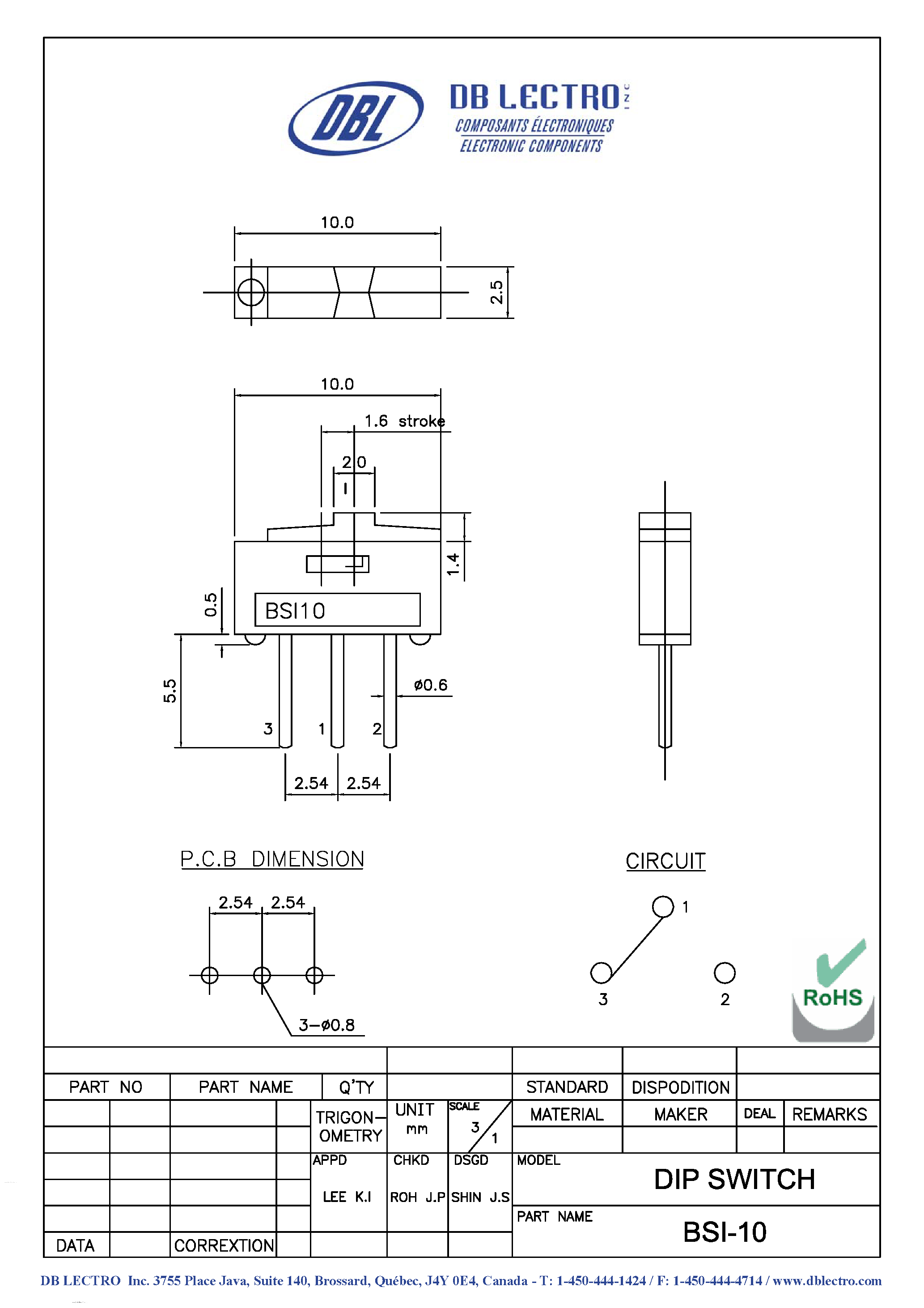 Даташит на микросхему BSI-10 страница 1 Даташит BSI-10 - DIP SWITCH страница 1