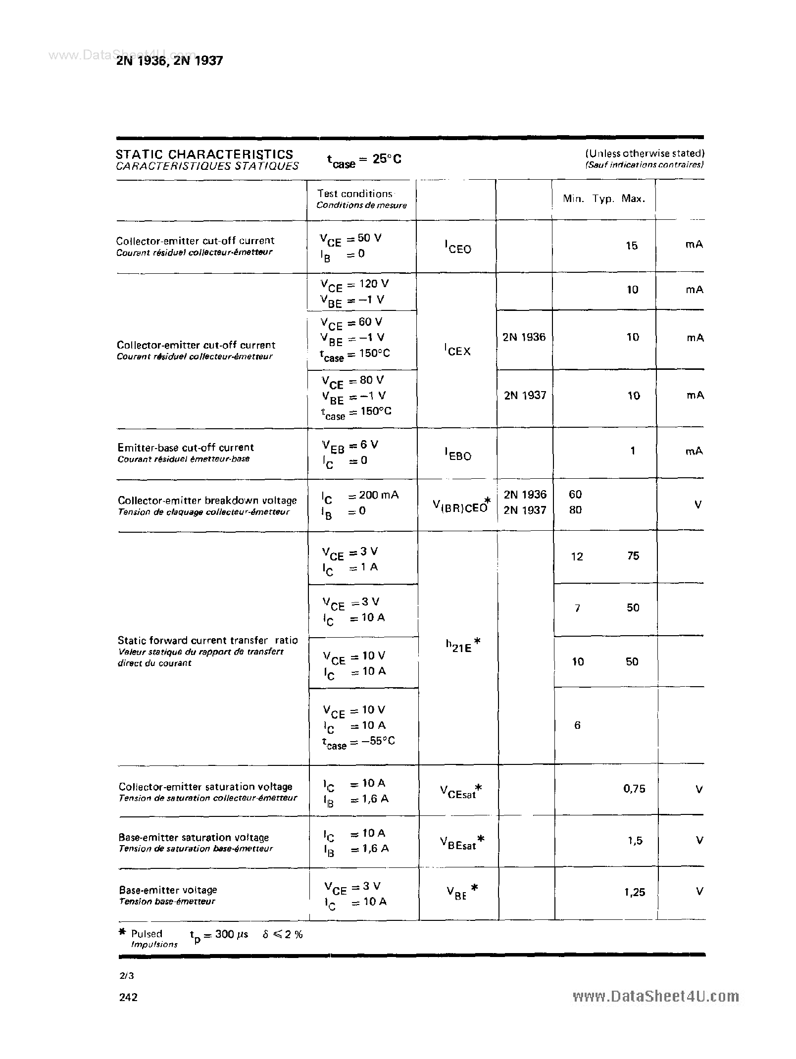 Datasheet 2N1936 page 2 Datasheet 2N1936 - (2N1936 / 2N1937) Power Transistor page 2