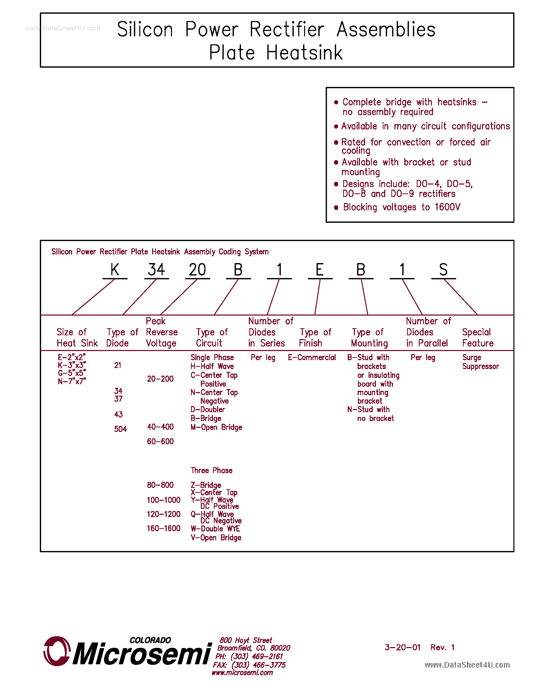 Даташит N3480xxxxx - Silicon Power Rectifier Assemblies Plate Heatsink страница 1