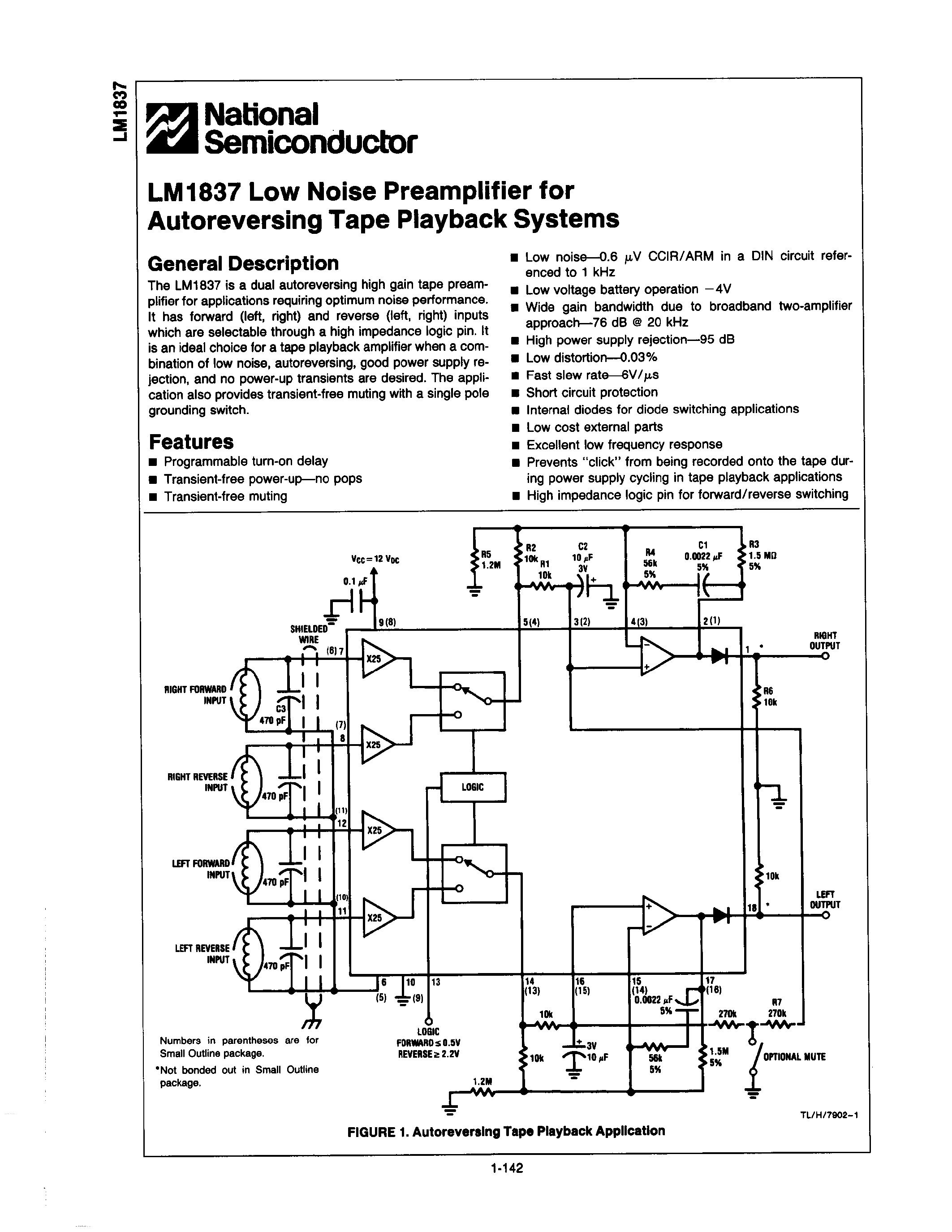 Даташит LM1837 - Low Noise PREAMPLIFIER страница 1