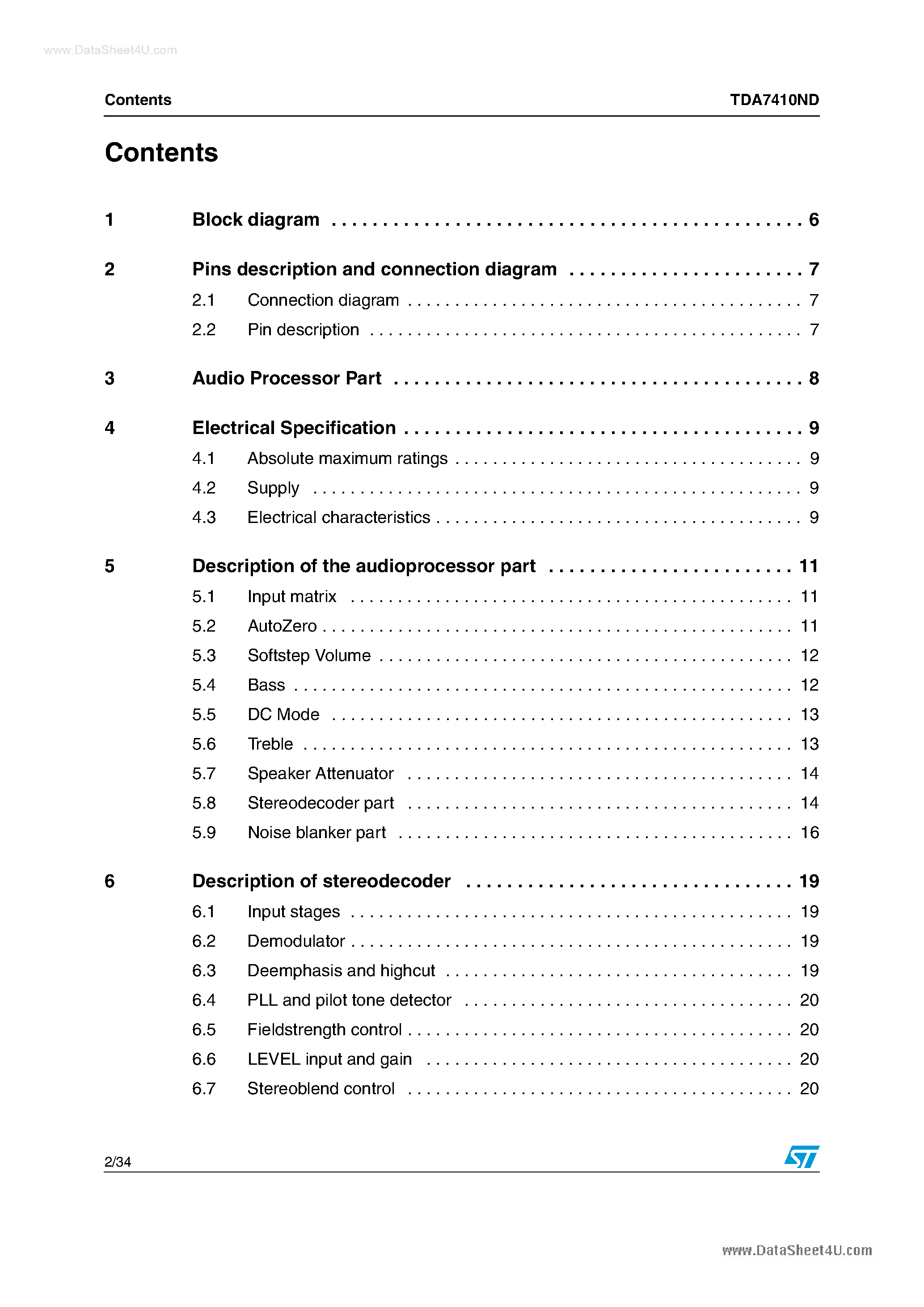 Datasheet TDA7410ND - Signal processor page 2