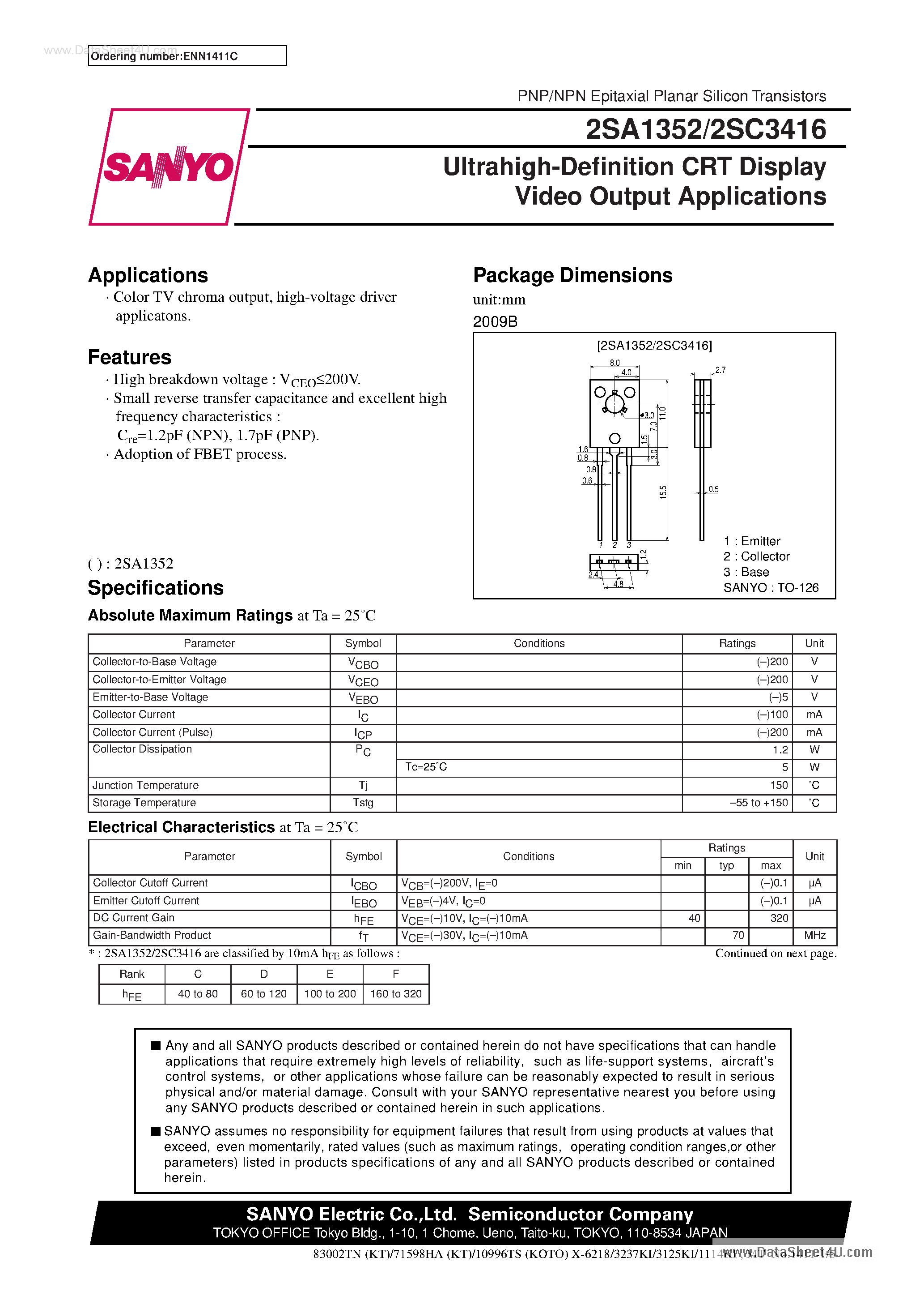 Даташит на микросхему A1352 страница 1 Даташит A1352 - Search -----> 2SA1352 страница 1