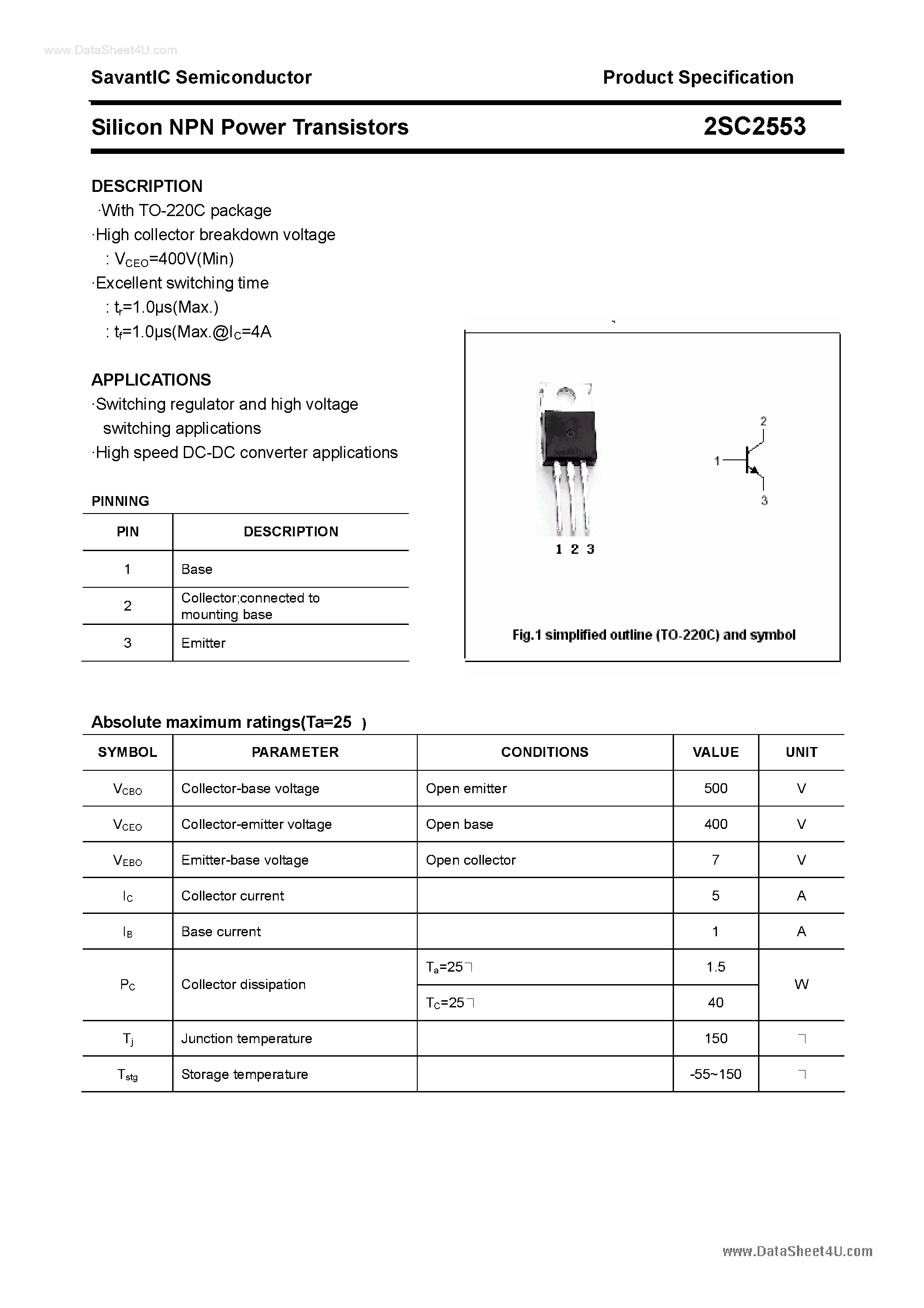 Datasheet 2SC2553 - Silicon NPN Power Transistors page 1