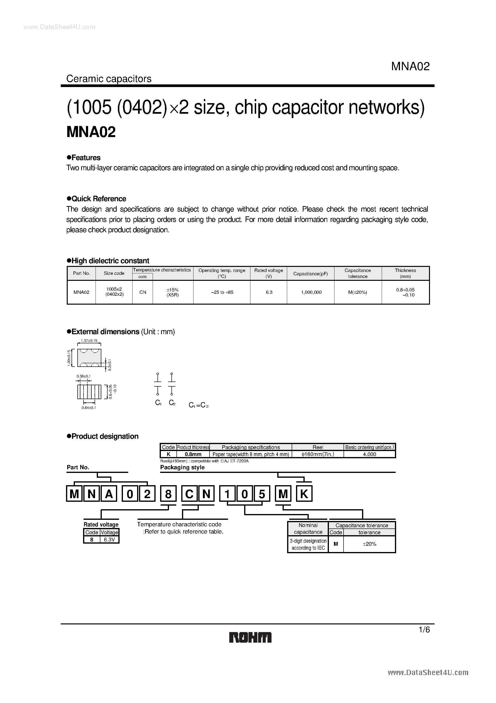 Datasheet MNA02 - chip capacitor networks page 1