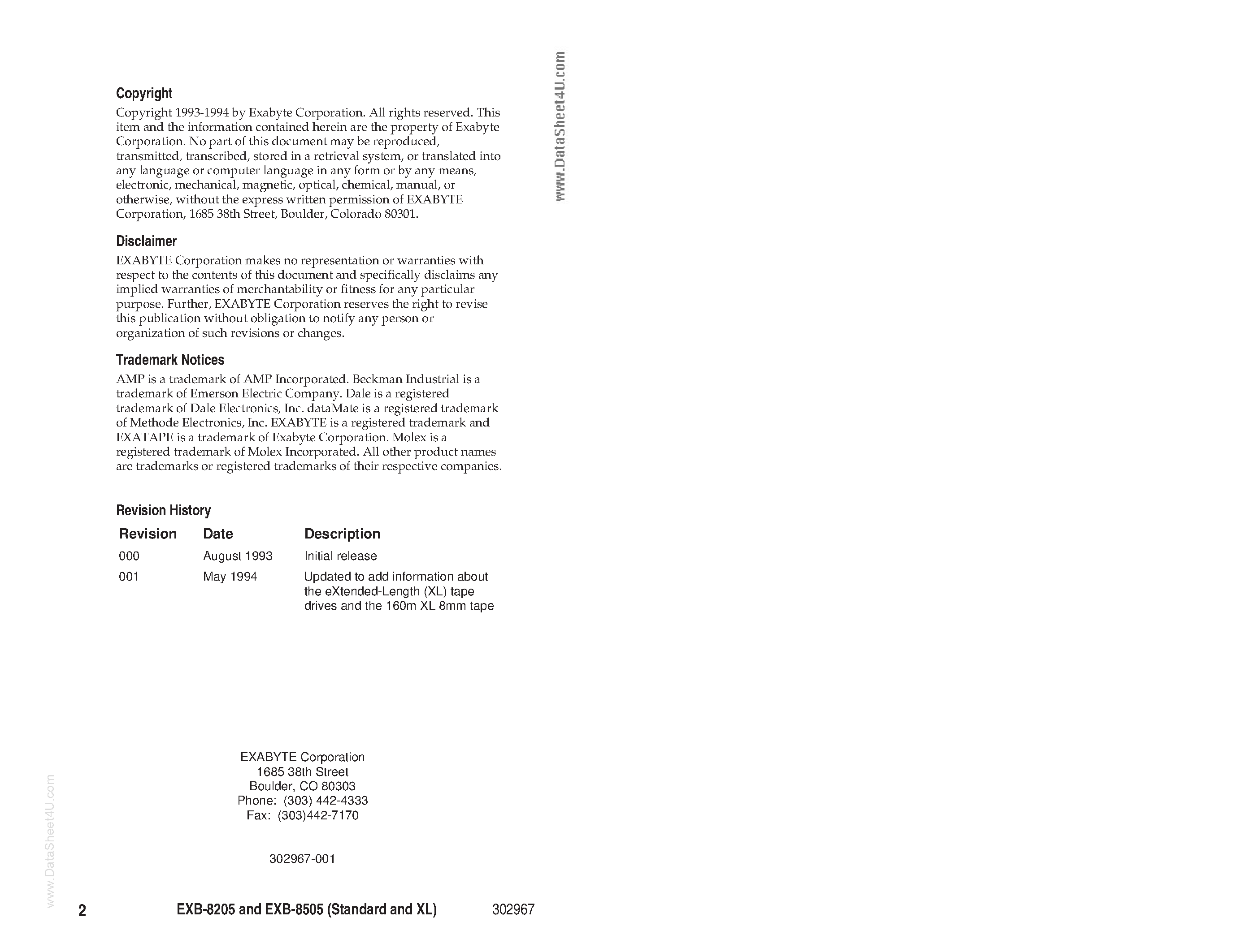 Даташит на микросхему EXB-8205 страница 2 Даташит EXB-8205 - (EXB-8205 / EXB-8505) Cartridge Tape Sybsystem страница 2