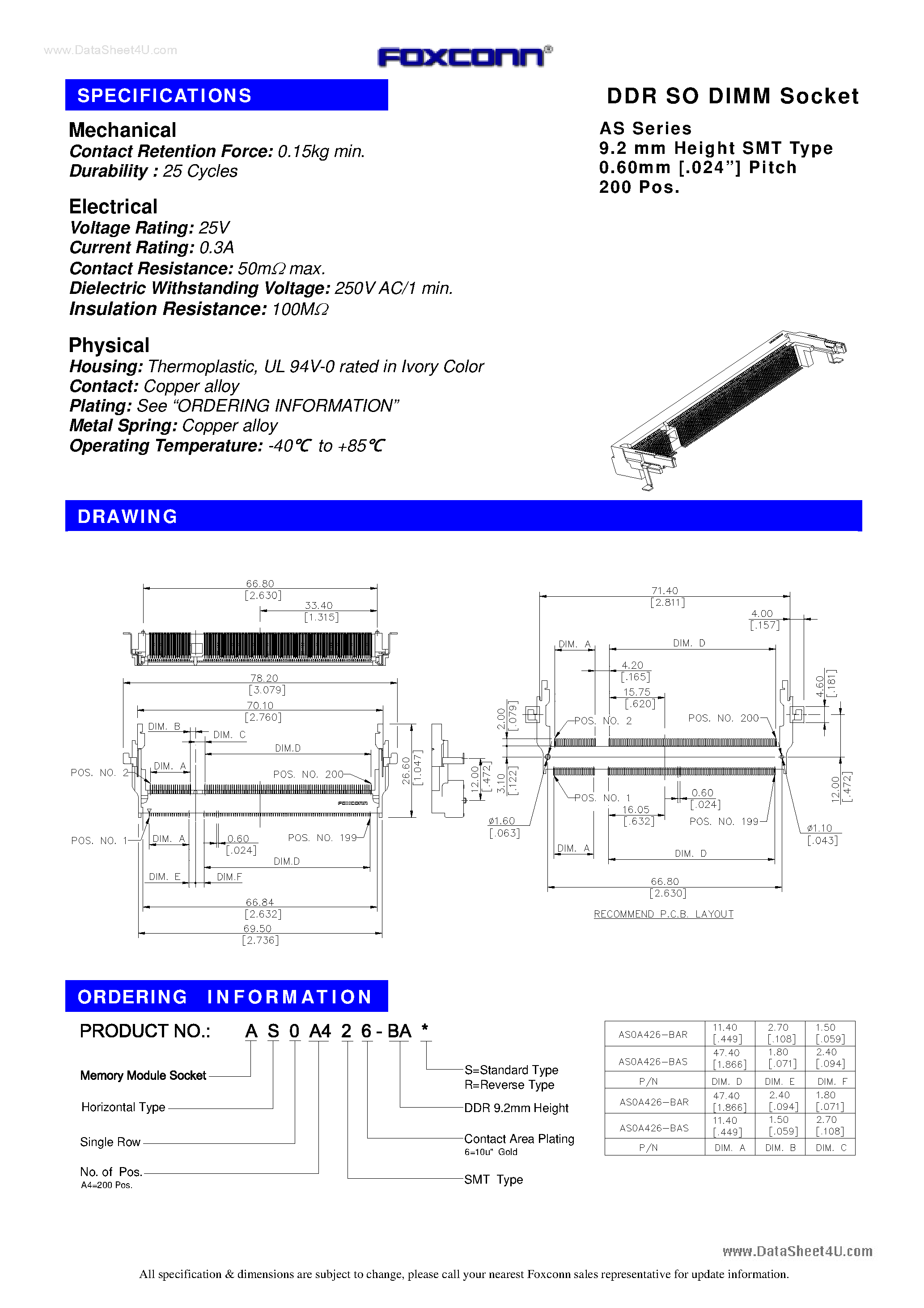 Datasheet AS0A426-BAx - Connector / DIMM Socket page 1