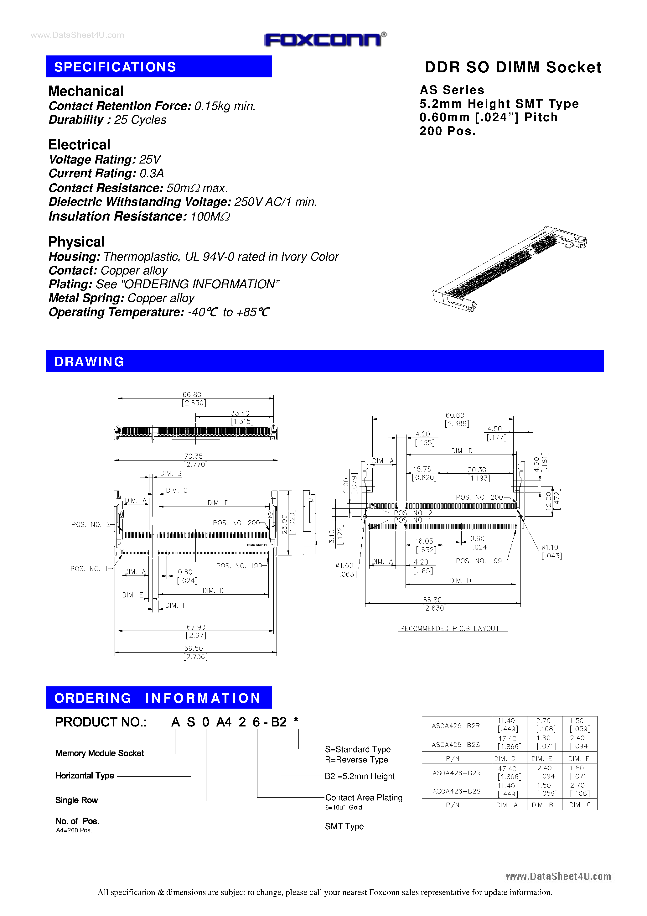 Datasheet AS0A426-B2x - Connector / DIMM Socket page 1