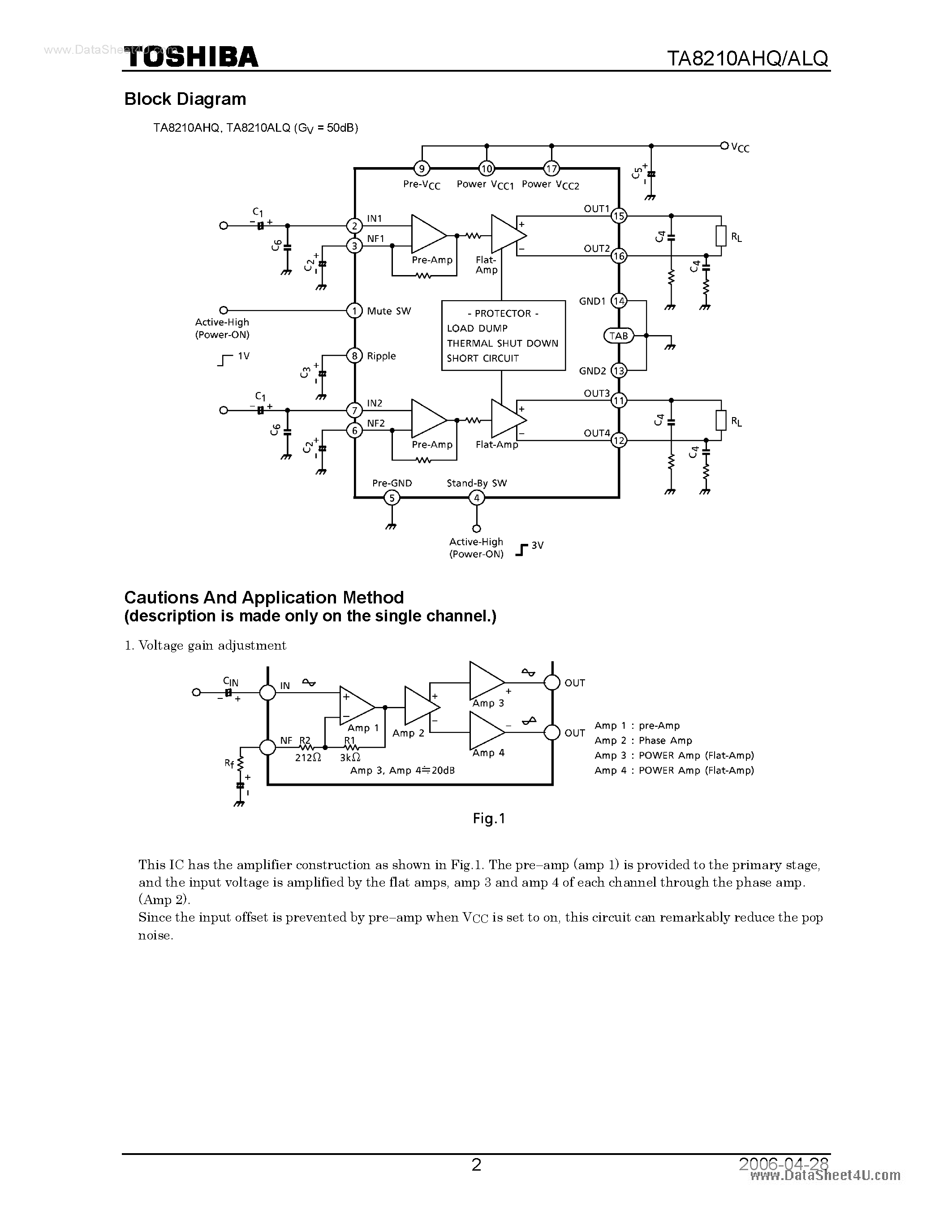 Даташит TA8210AHQ - 20W BTL X 2ch Audio Power Amplifier страница 2