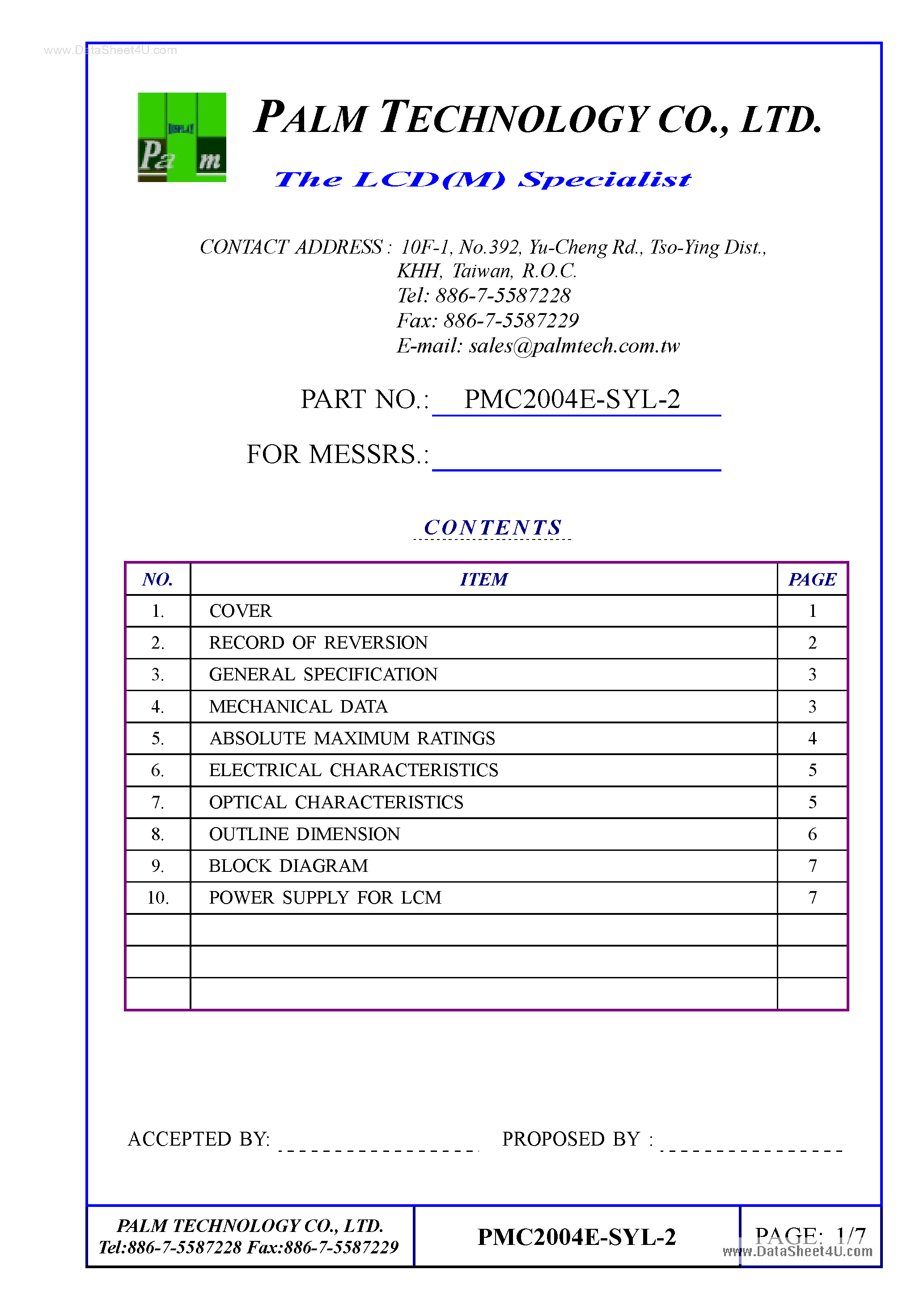 Datasheet PMC2004E-SYL-2 - LCD page 1