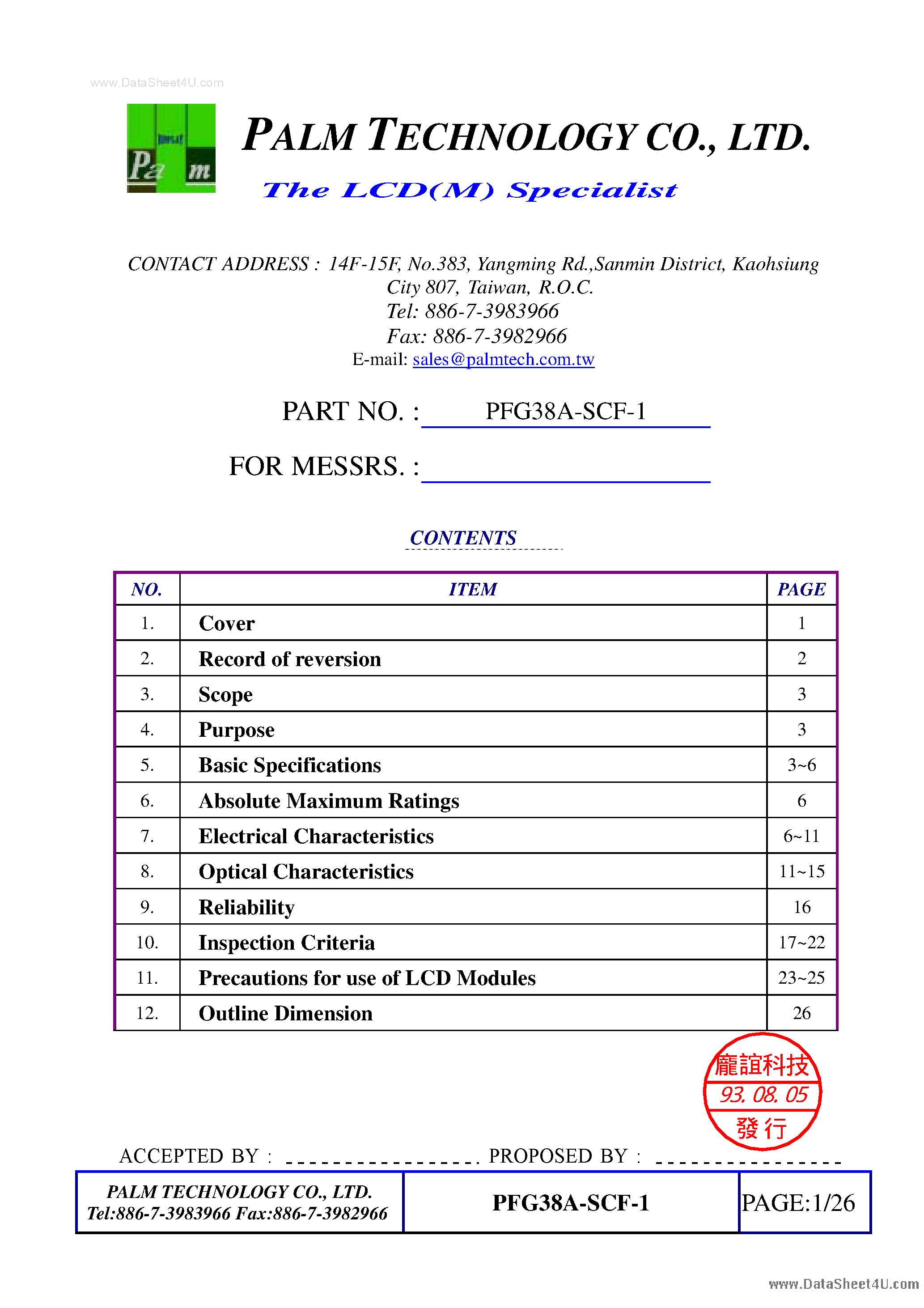 Datasheet PFG38A-SCF-1 - LCD page 1