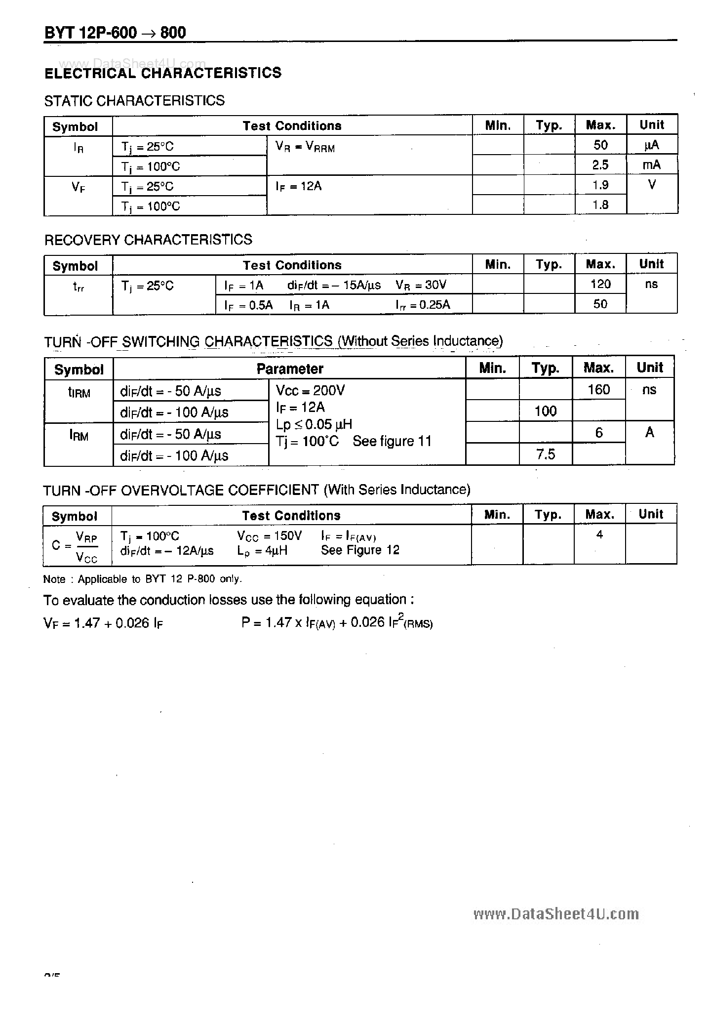 Datasheet BYT12P-600 page 2 Datasheet BYT12P-600 - Fast Recovery Rectifier Diodes page 2