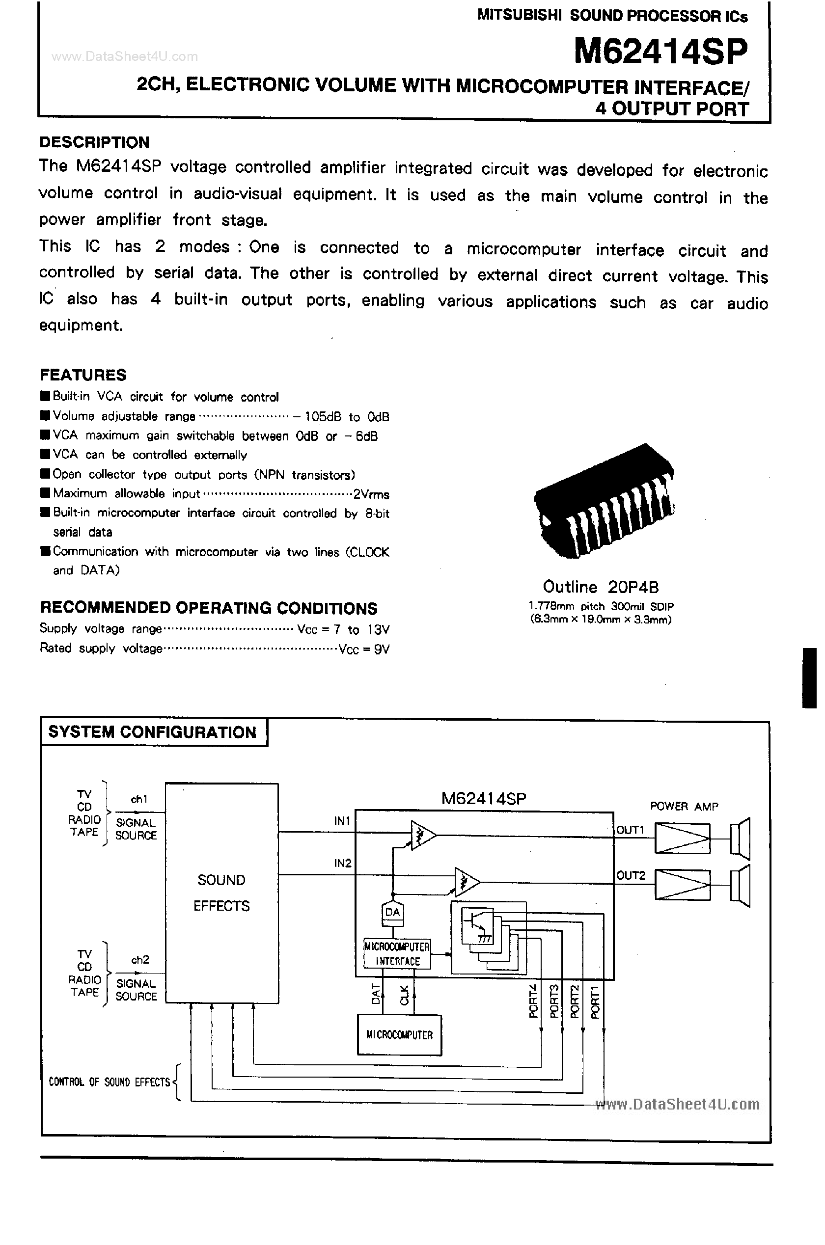 Datasheet M62414SP - 2-Channel Electronic Volume page 1