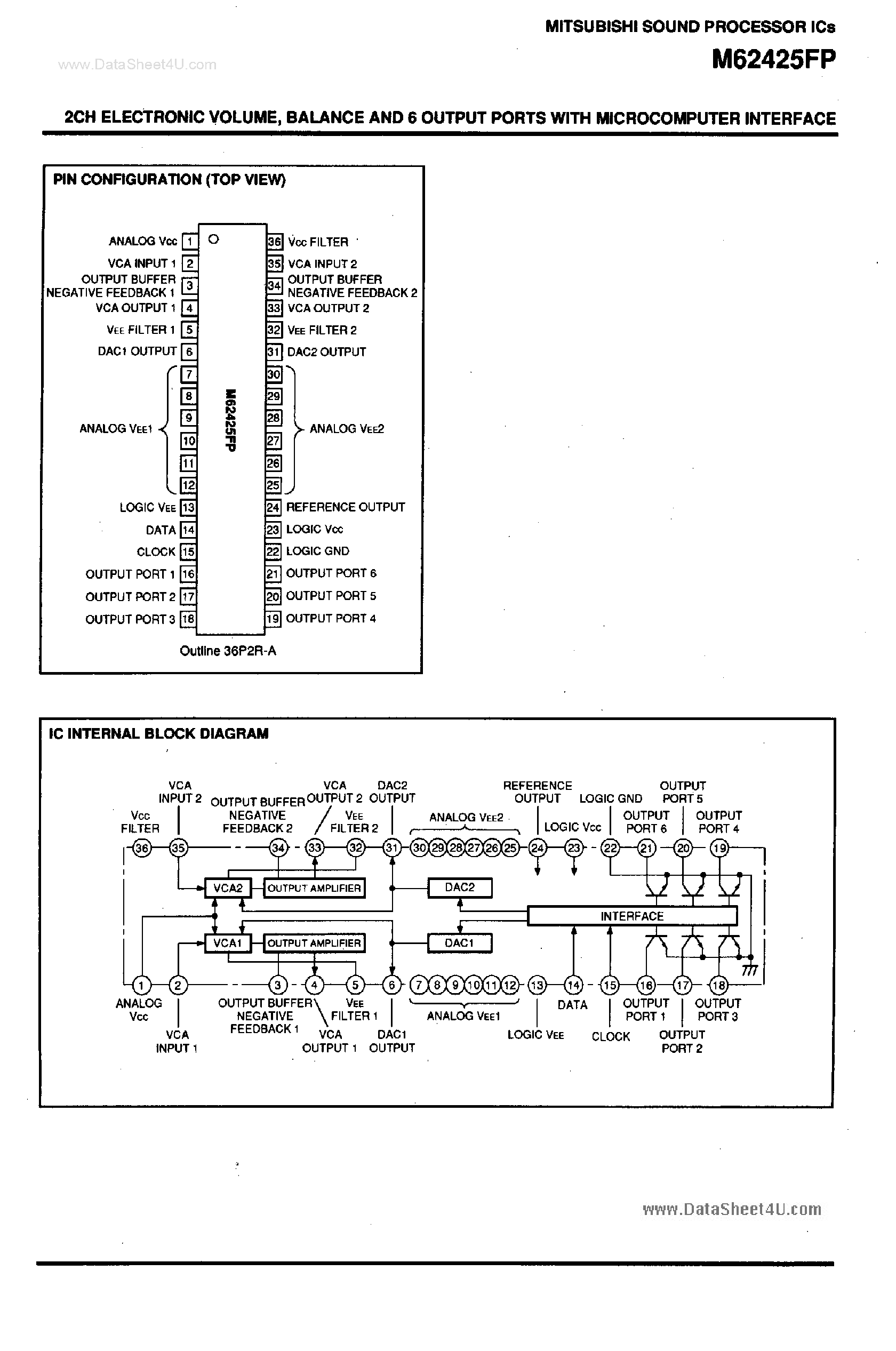 Datasheet M62425FP - 2-Channel Electronic Volume / Balance and 6-Output Ports page 2