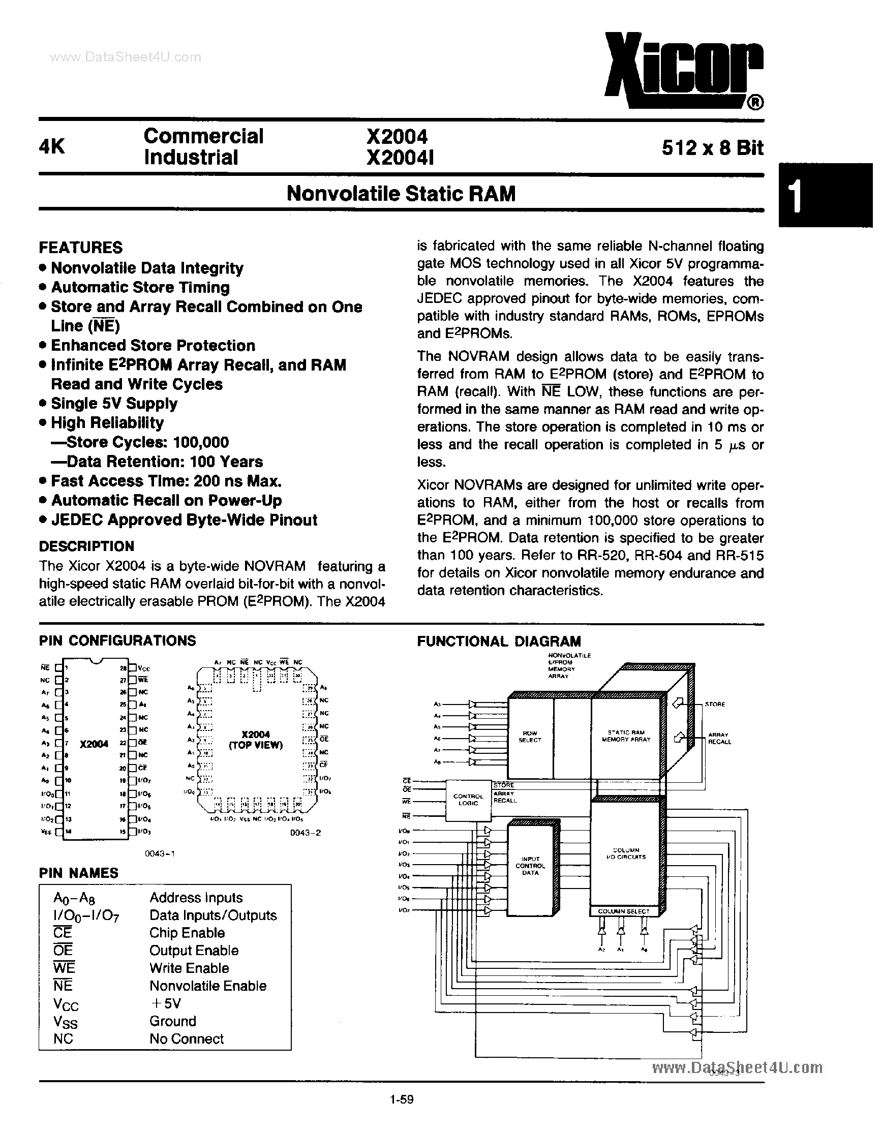 Datasheet X2004 page 1 Datasheet X2004 - Nonvolatile Static RAM page 1