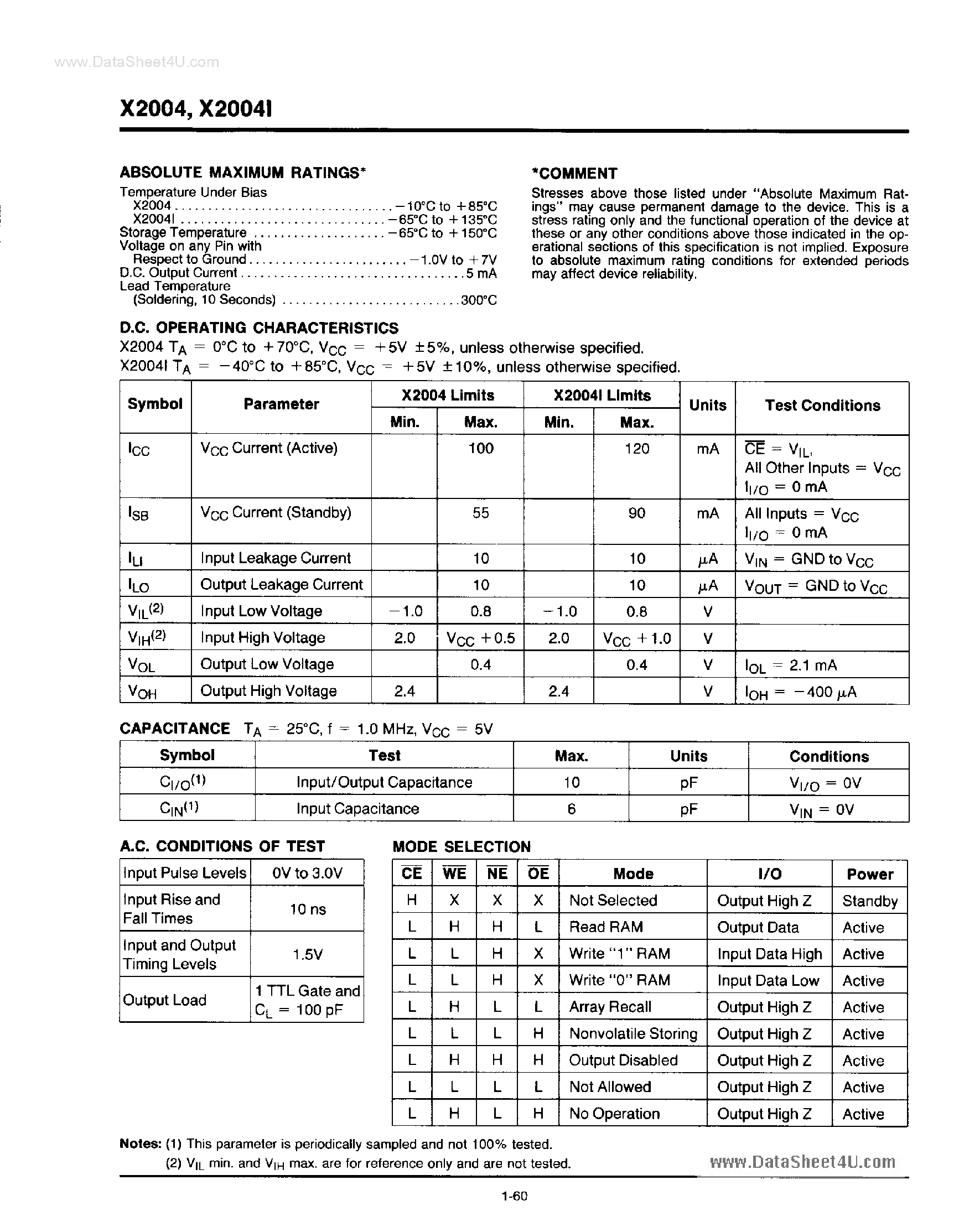 Datasheet X2004 page 2 Datasheet X2004 - Nonvolatile Static RAM page 2