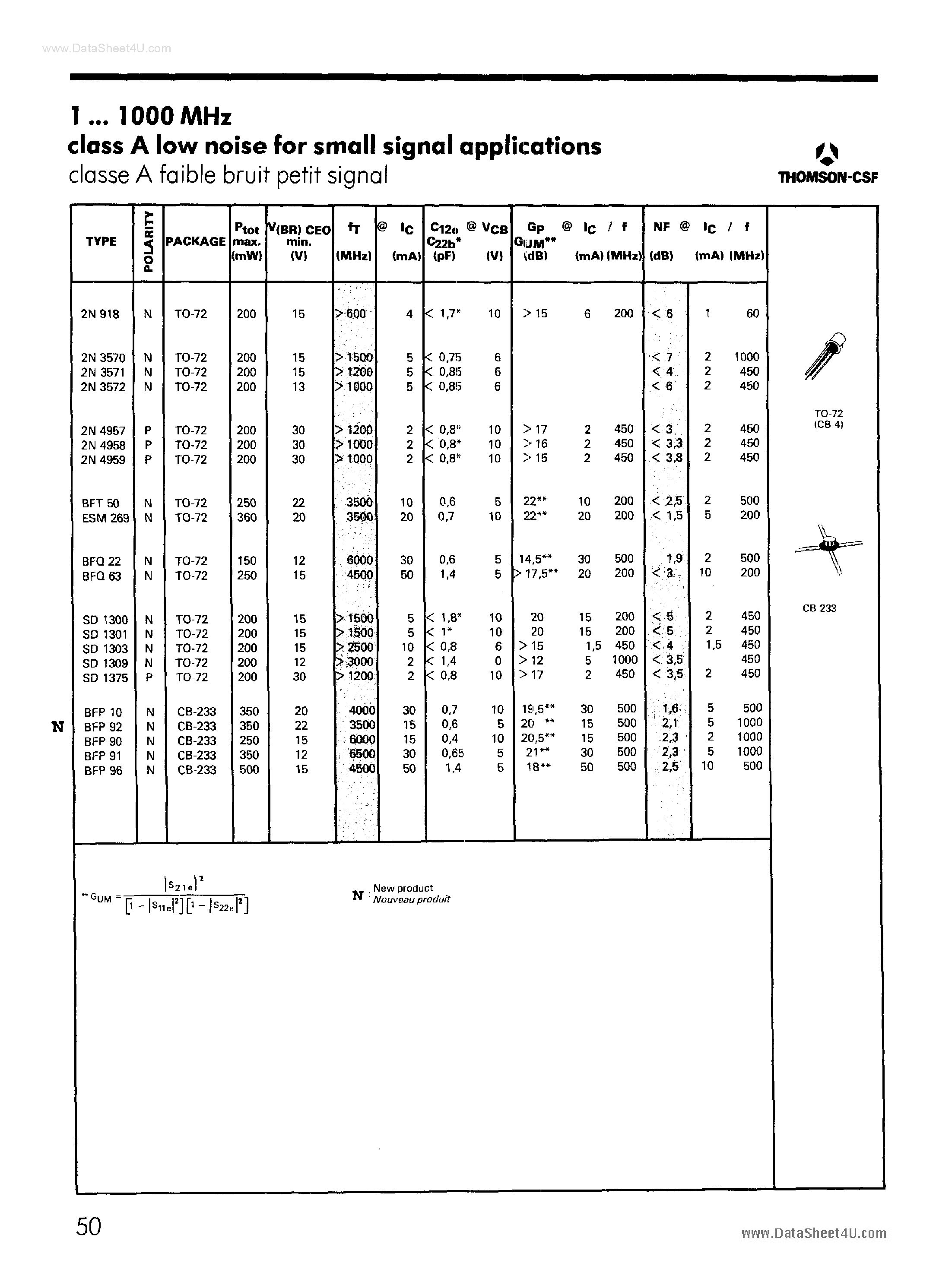 Datasheet BFP10 - (BFPxx) Class A Low Noise page 1