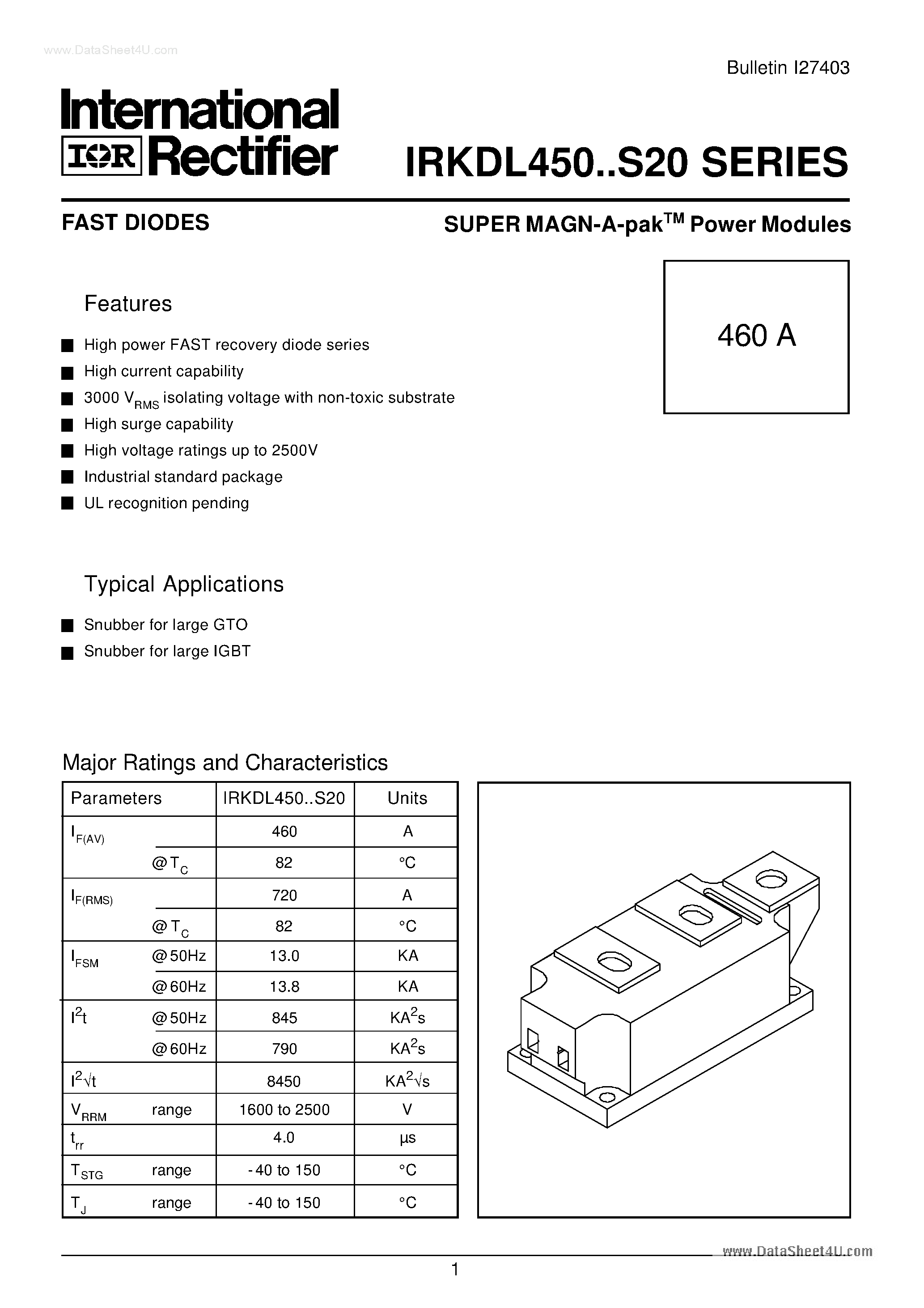 Datasheet IRKDL450 - SUPER MAGN-A-PAK Power Modules page 1