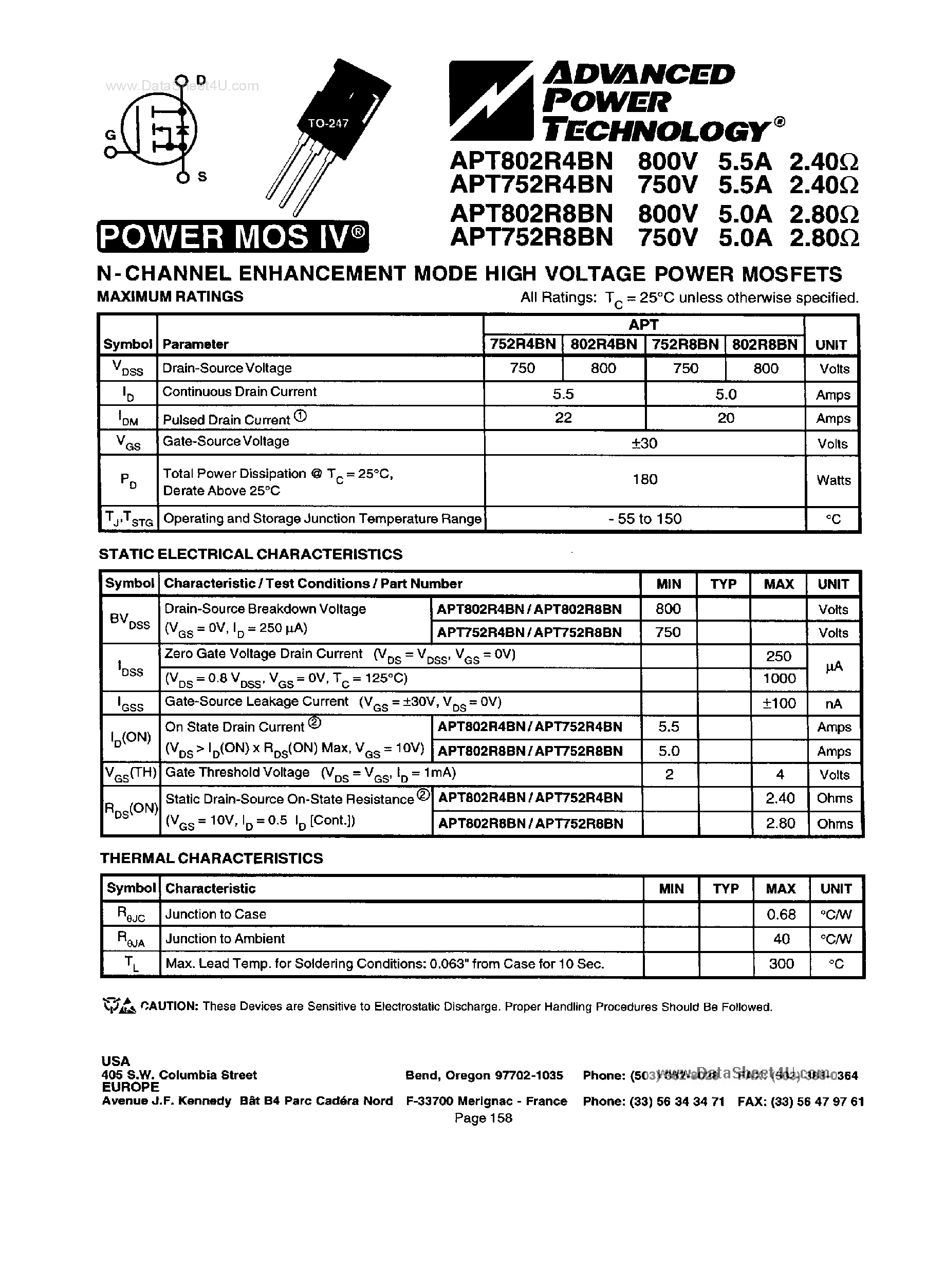 Datasheet APT752R4BN - (APTxx2RxBN) N-Channel Enhancement Mode High Voltage Power MOSFETs page 1