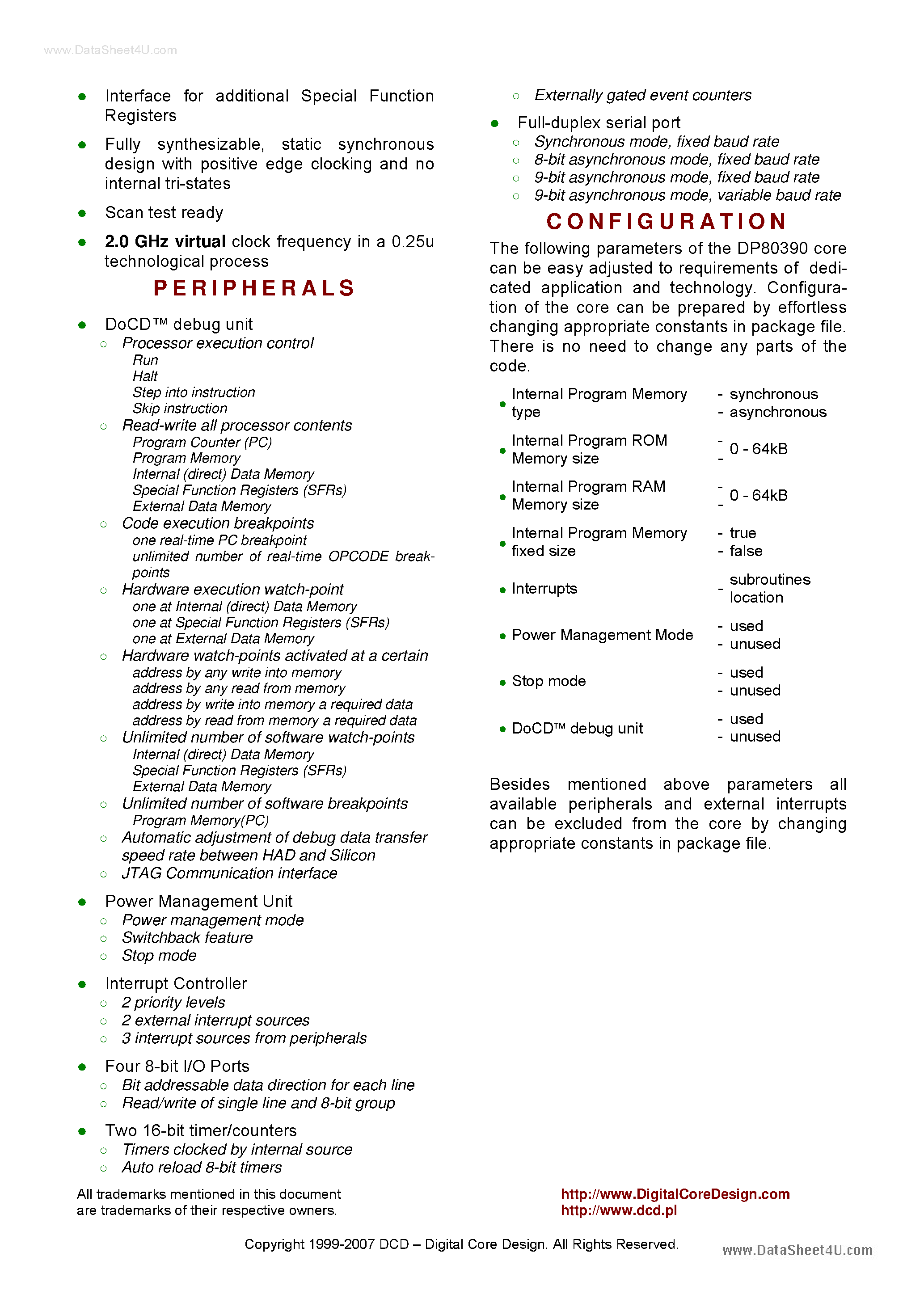 Datasheet DP80390 - Pipelined High Performance 8-bit Microcontroller page 2