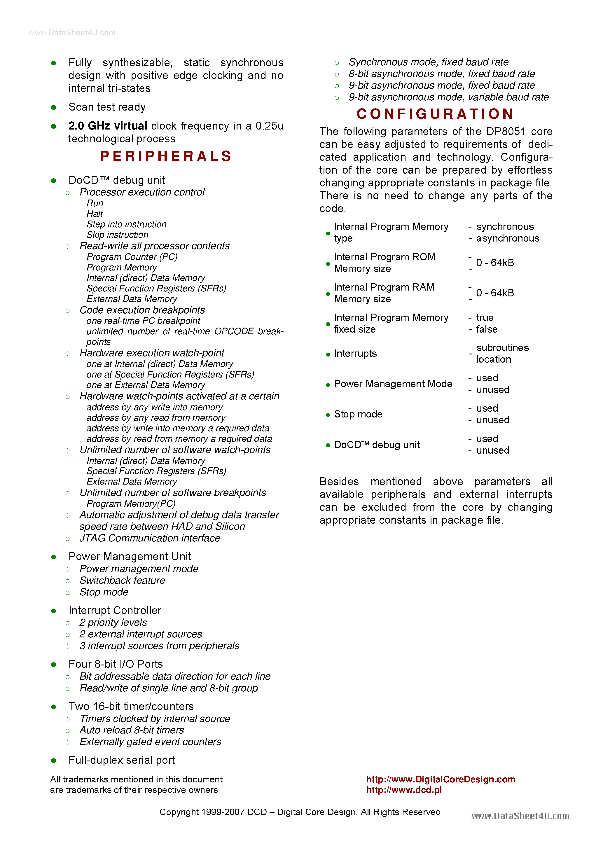 Datasheet DP8051 - Pipelined High Performance 8-bit Microcontroller page 2