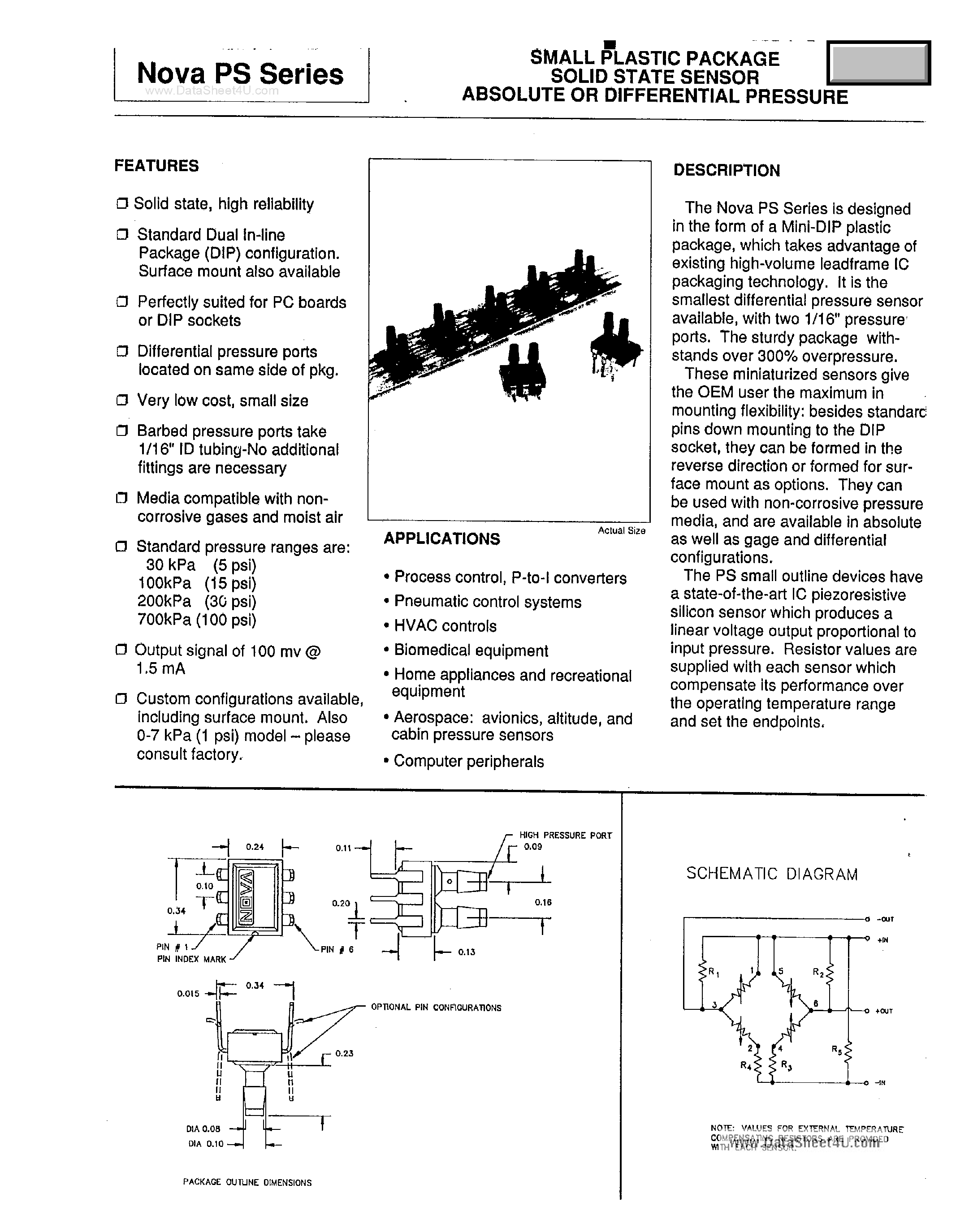 Datasheet NPS-201A1 - (PS Series) Solid State Sensor Absolute or Differential Pressure page 1