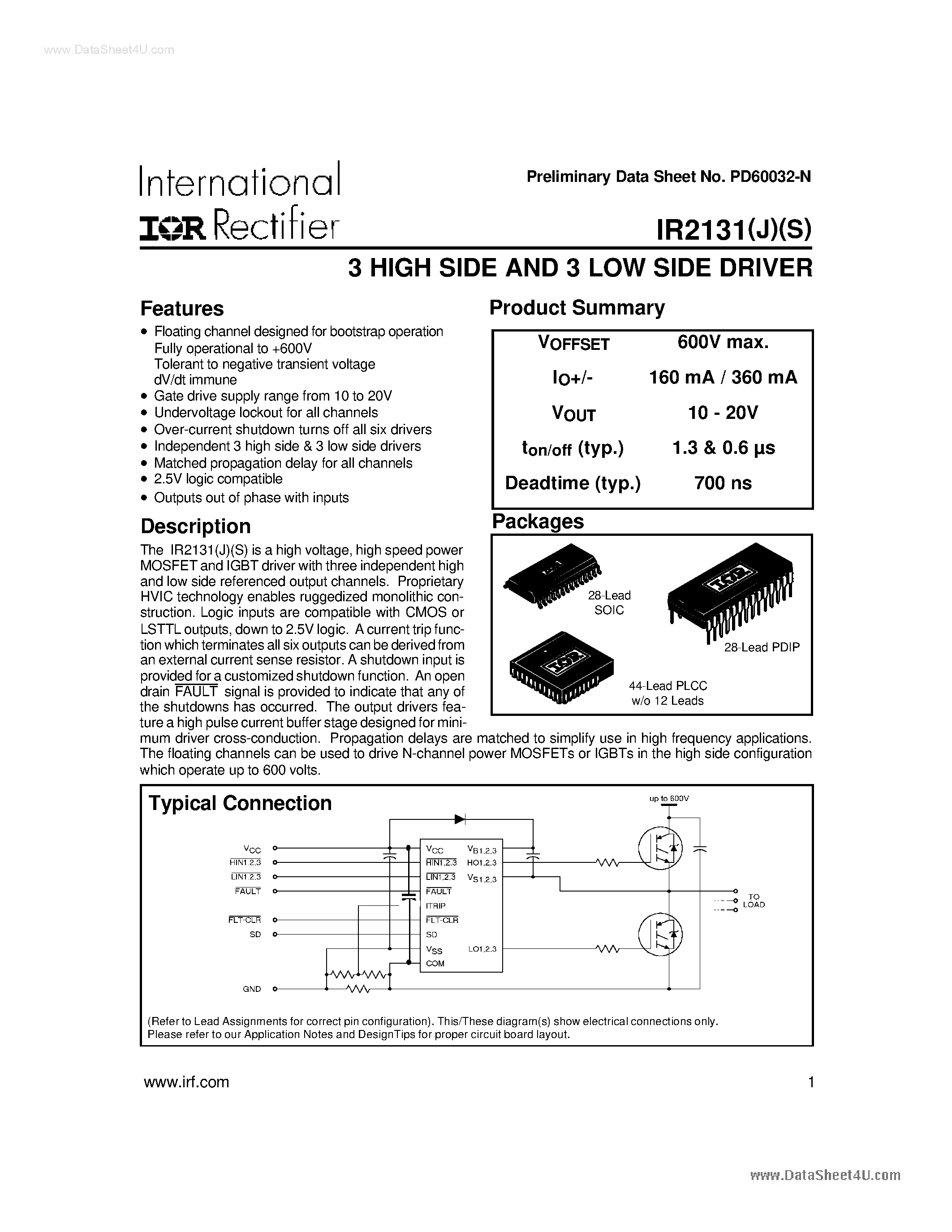 Datasheet IR2131J - 3-PHASE DRIVER page 1