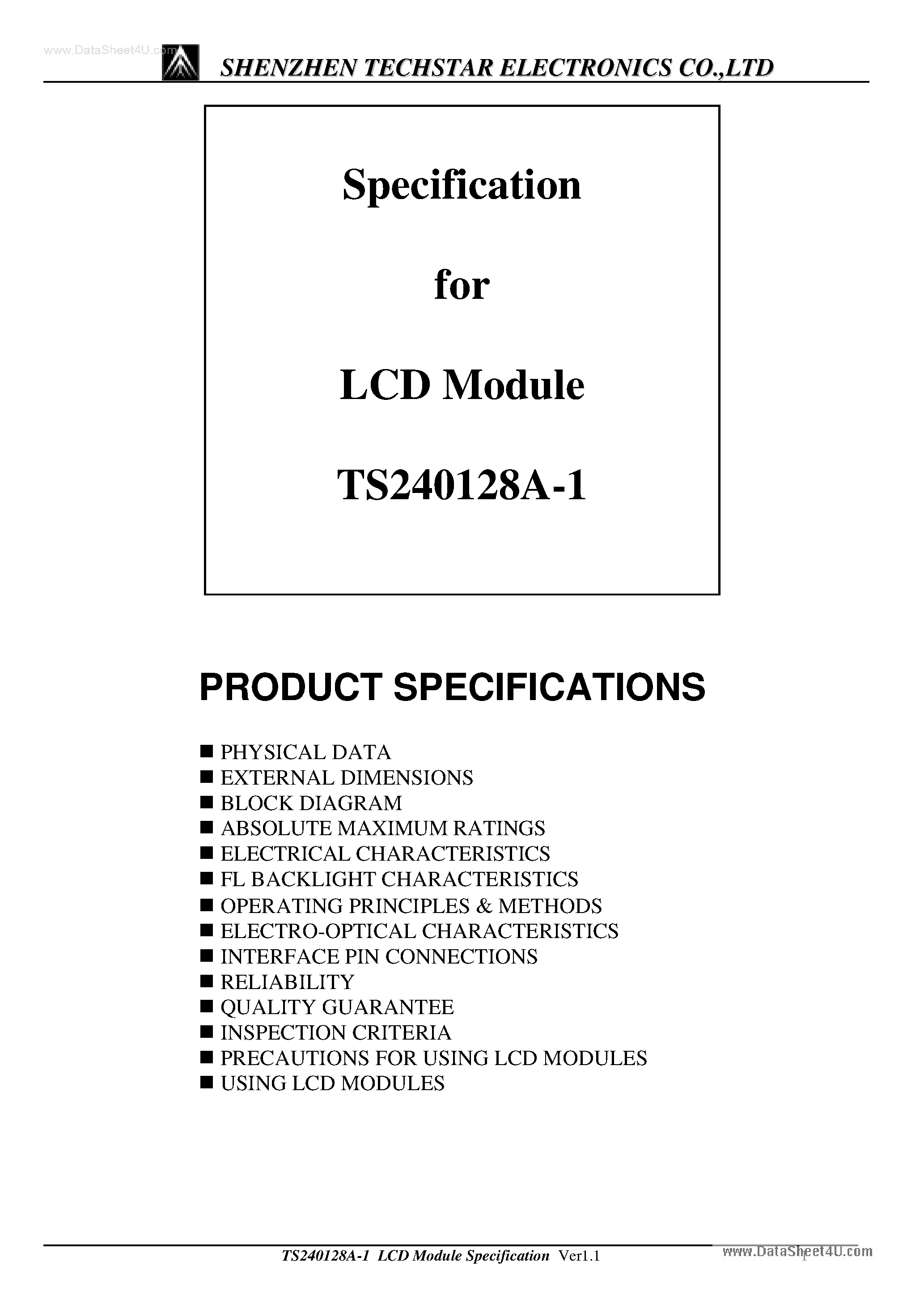 Datasheet TS240128A-1 - LCD Module page 1