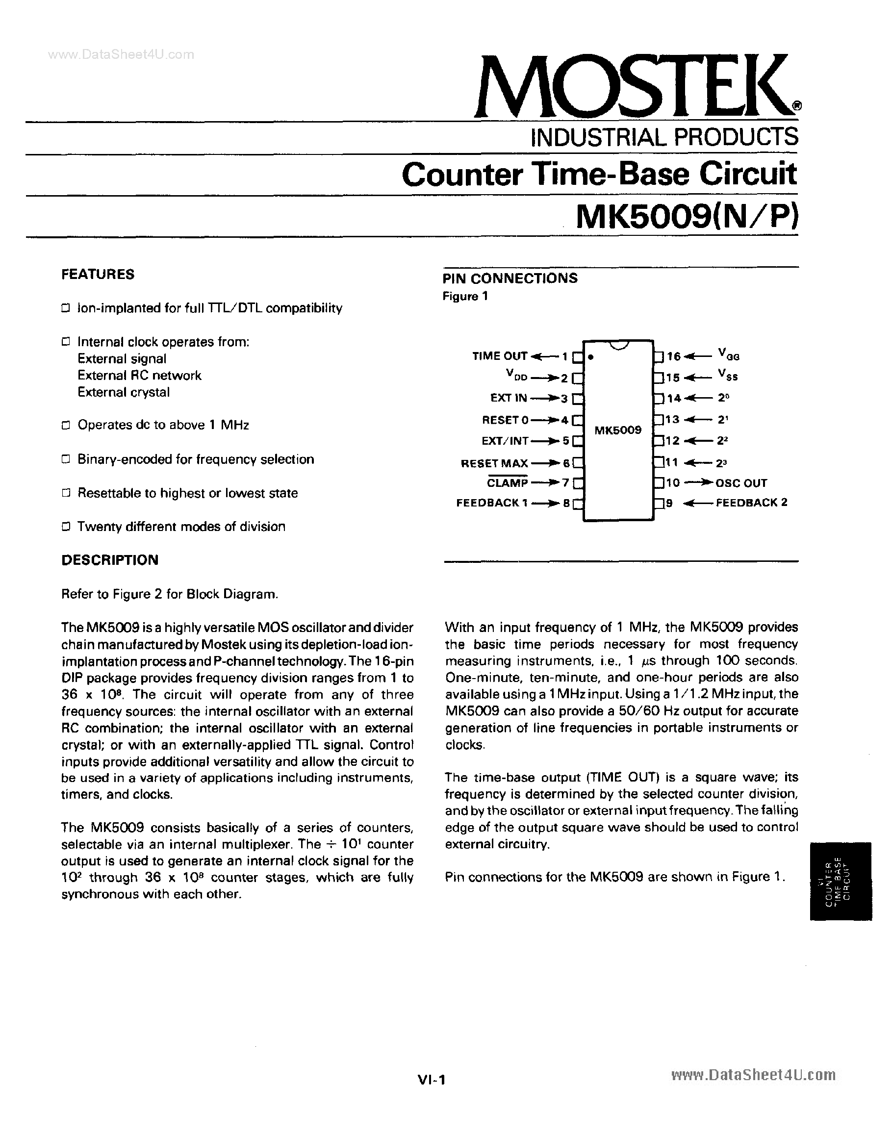 Даташит MK5009 - Counter Time Base Circuit страница 1
