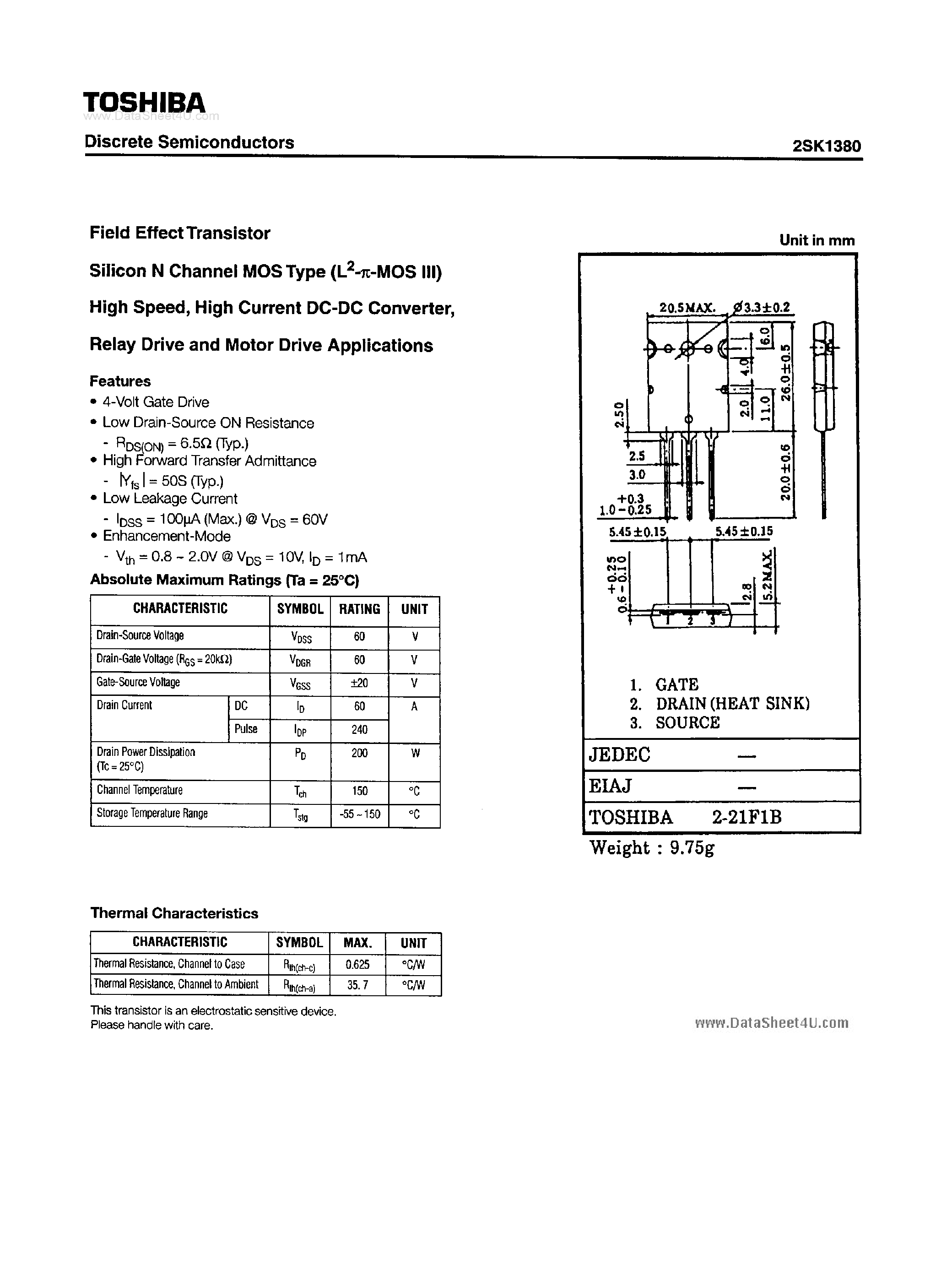 Даташит 2SK1380 - Field Effect Transistor страница 1