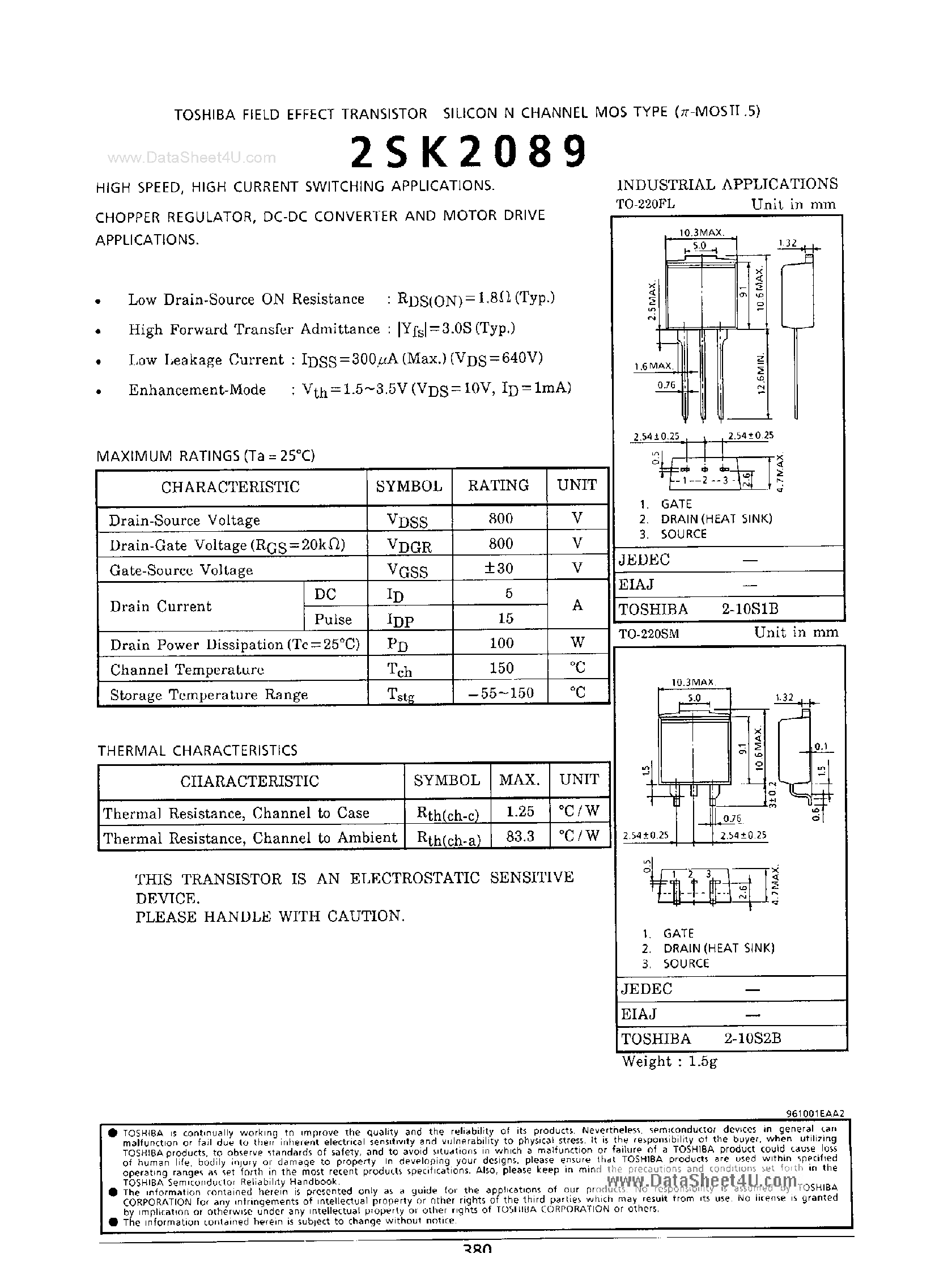 Даташит на микросхему 2SK2089 страница 1 Даташит 2SK2089 - Field Effect Transistor Silicon N-Channel MOS Type страница 1