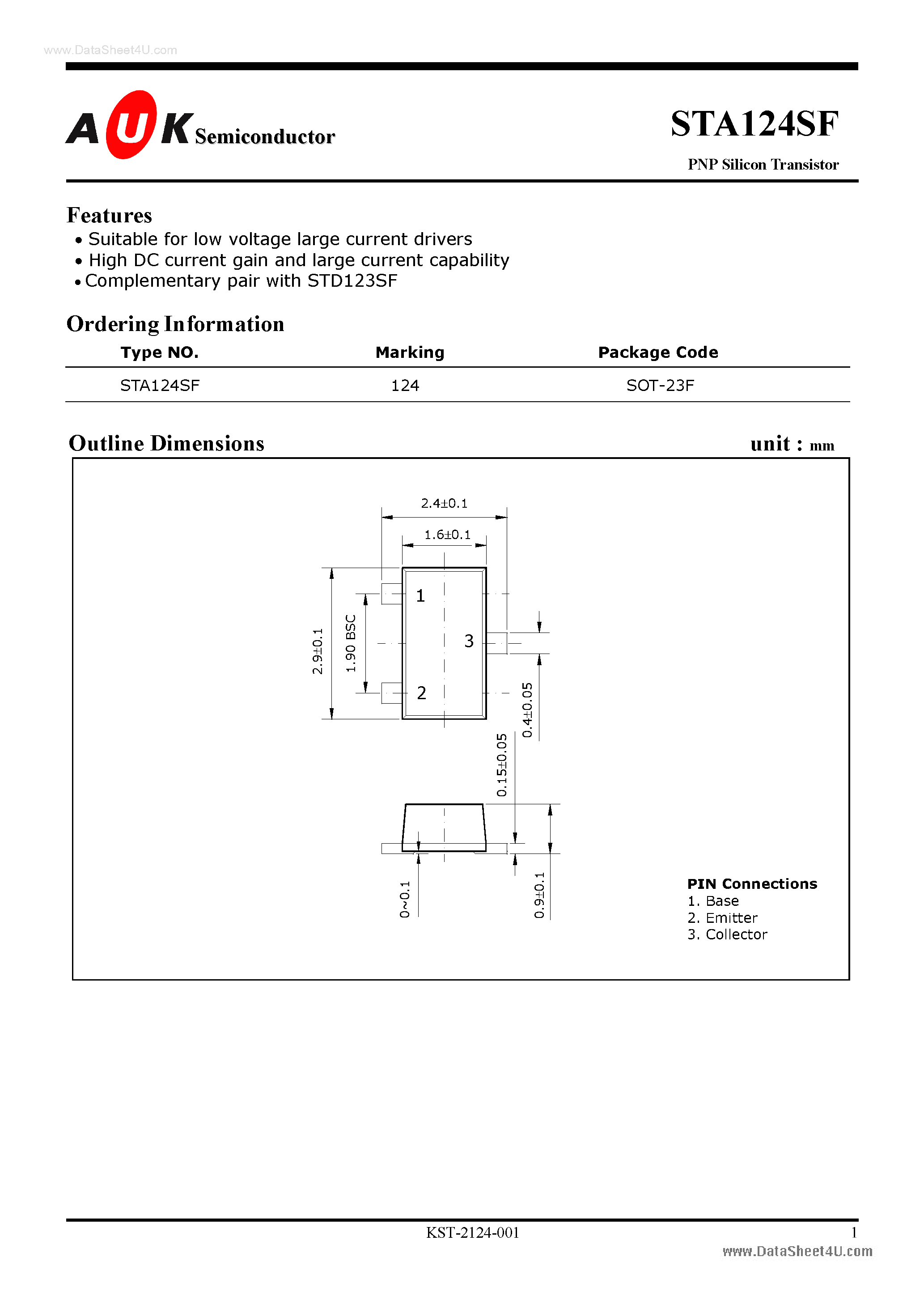 Datasheet STA124SF page 1 Datasheet STA124SF - PNP Silicon Transistor page 1