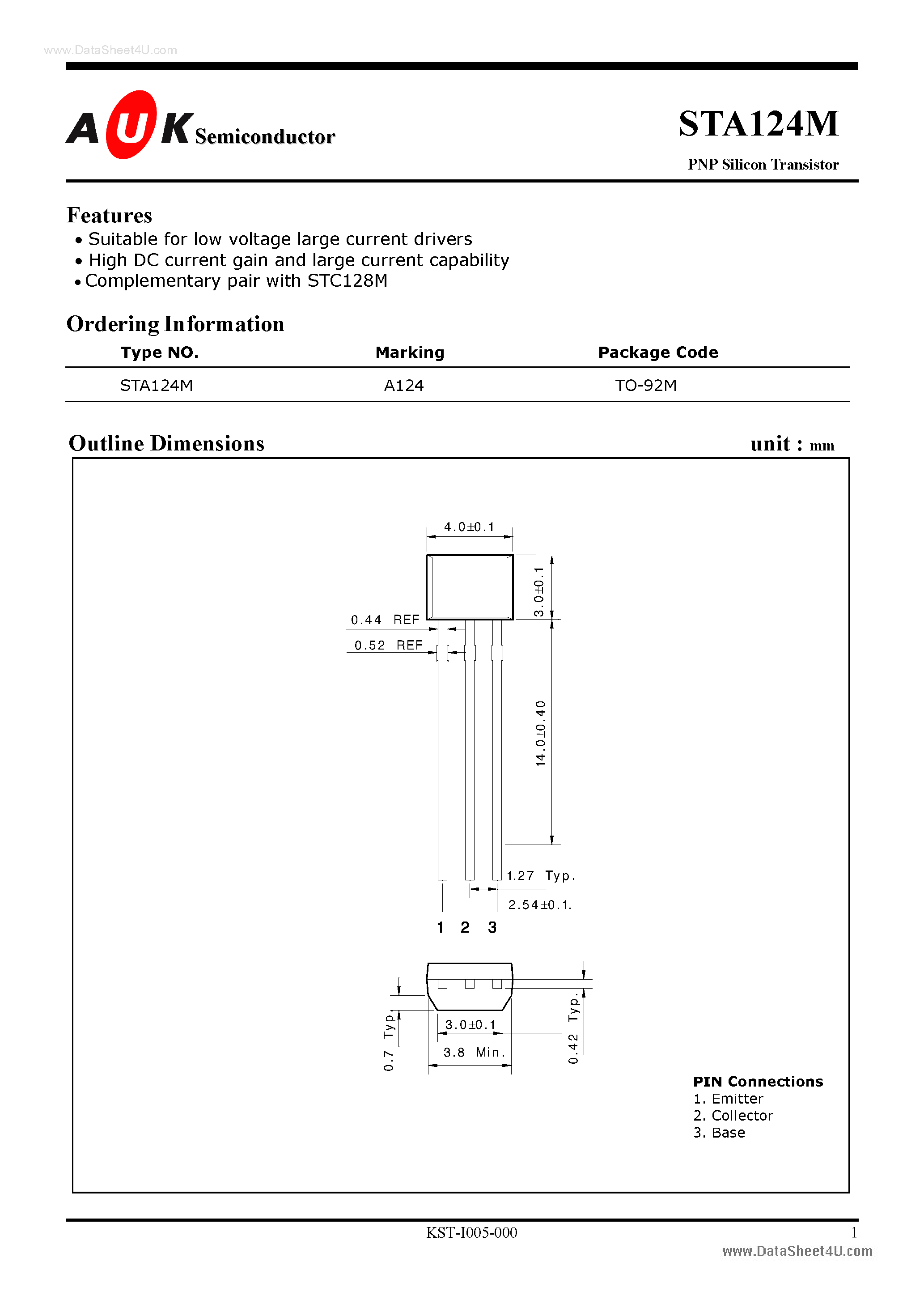 Datasheet STA124M page 1 Datasheet STA124M - PNP Silicon Transistor page 1