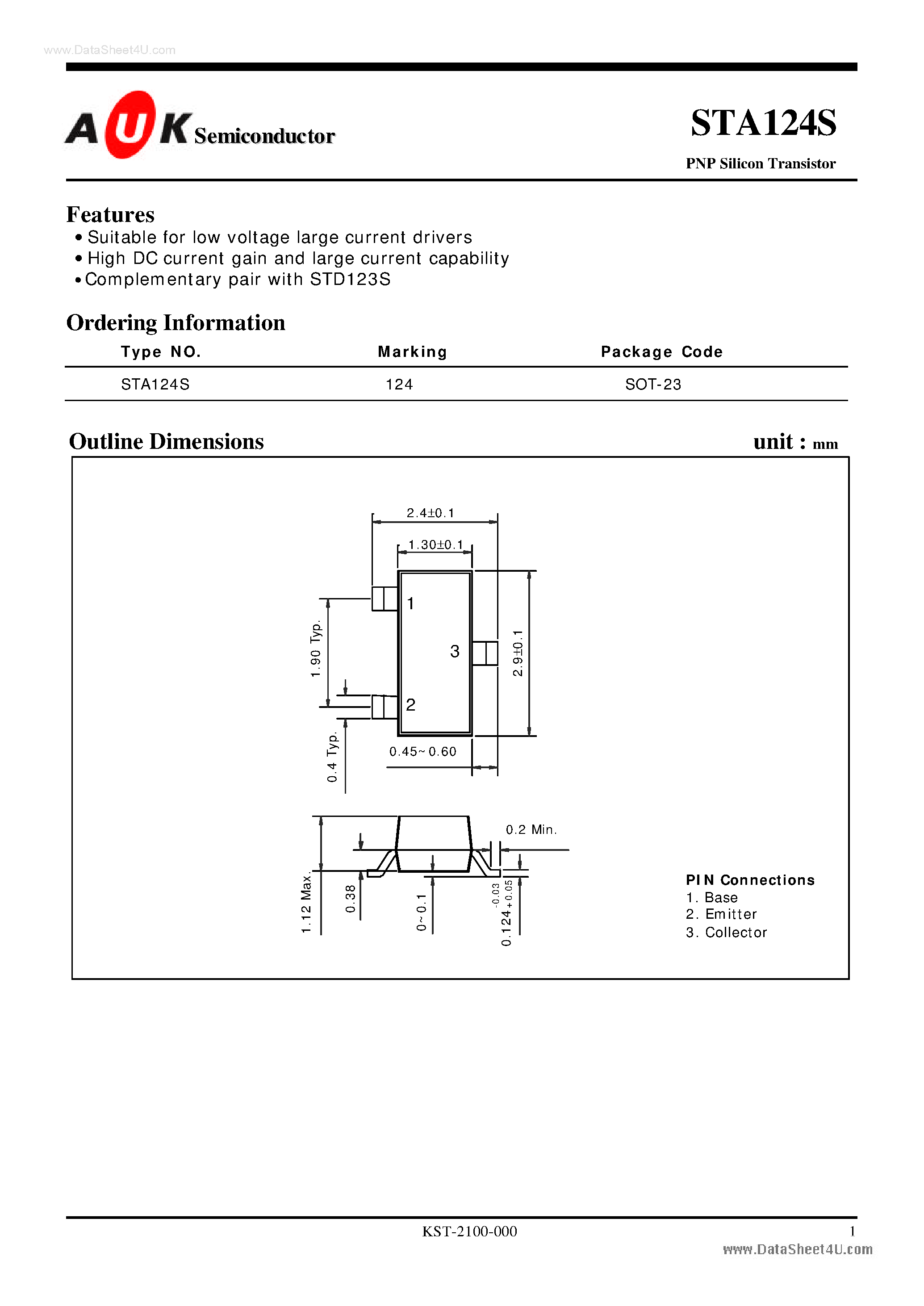 Datasheet STA124S page 1 Datasheet STA124S - PNP Silicon Transistor page 1