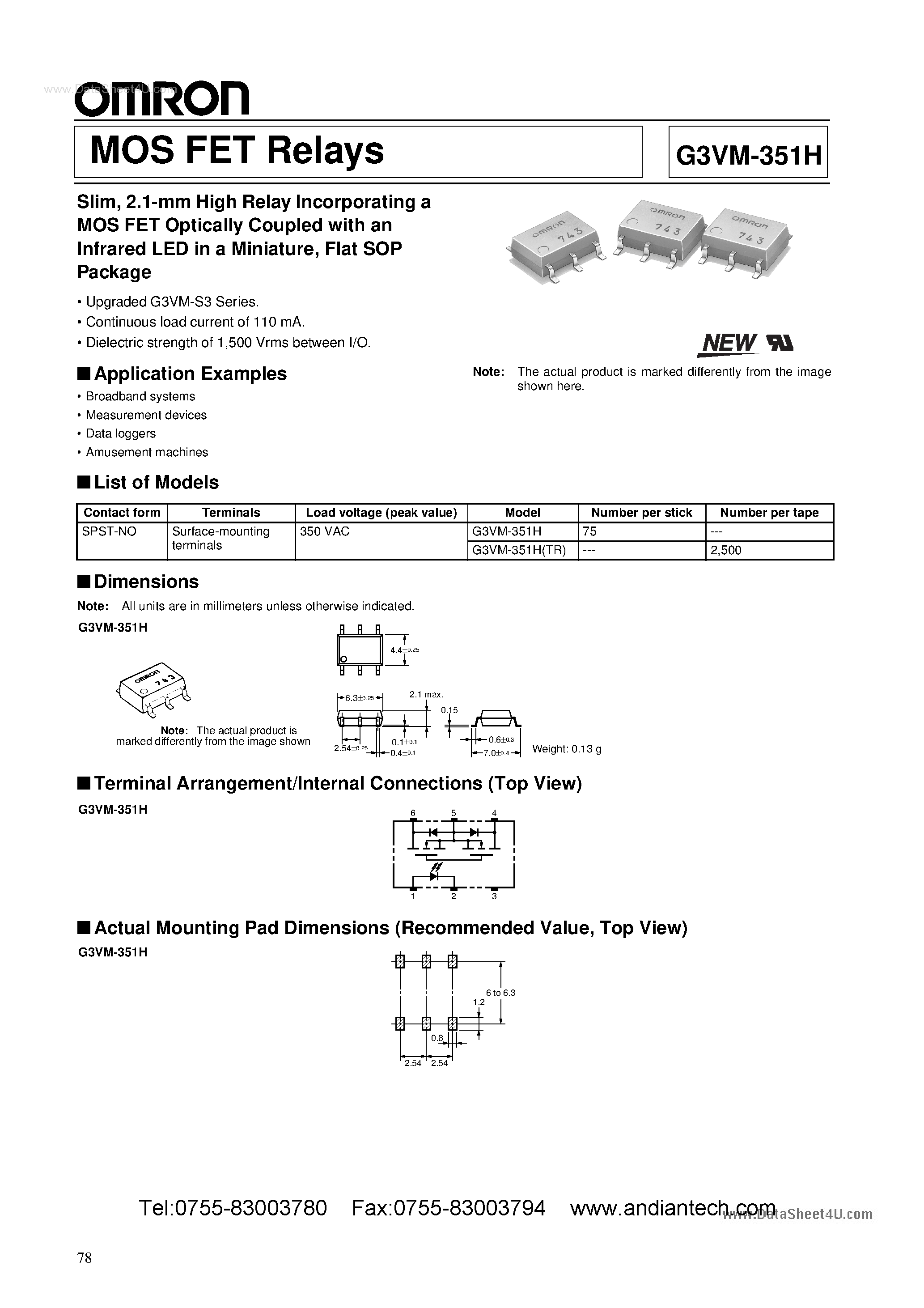 Datasheet G3VM-351H - MOS FET Relays page 1
