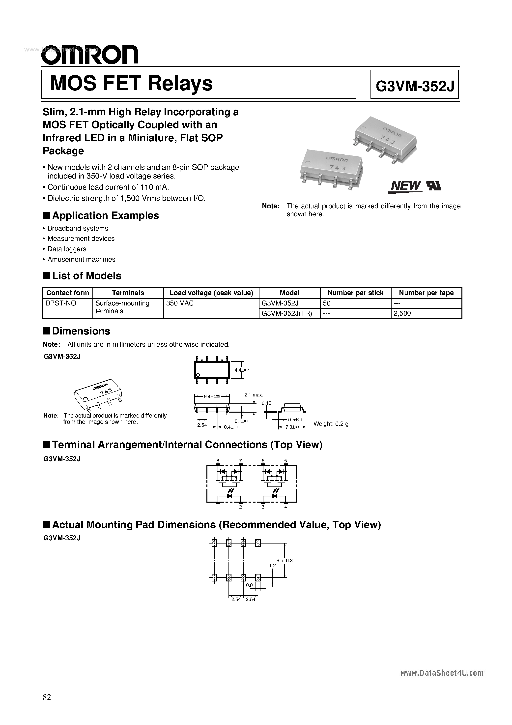 Datasheet G3VM-352J - MOSFET RELAYS page 1