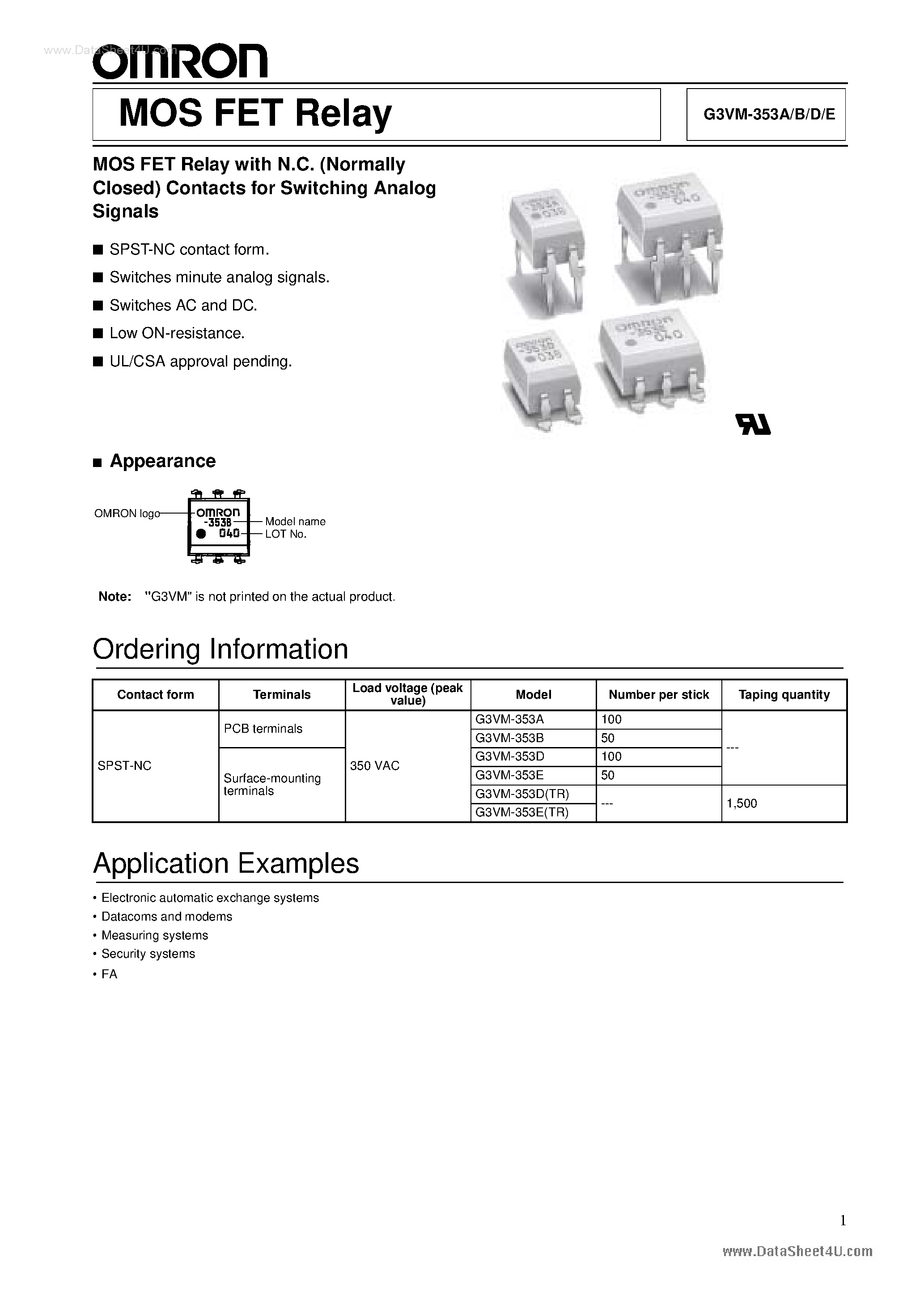 Даташит G3VM-353 - MOS FET Relay страница 1