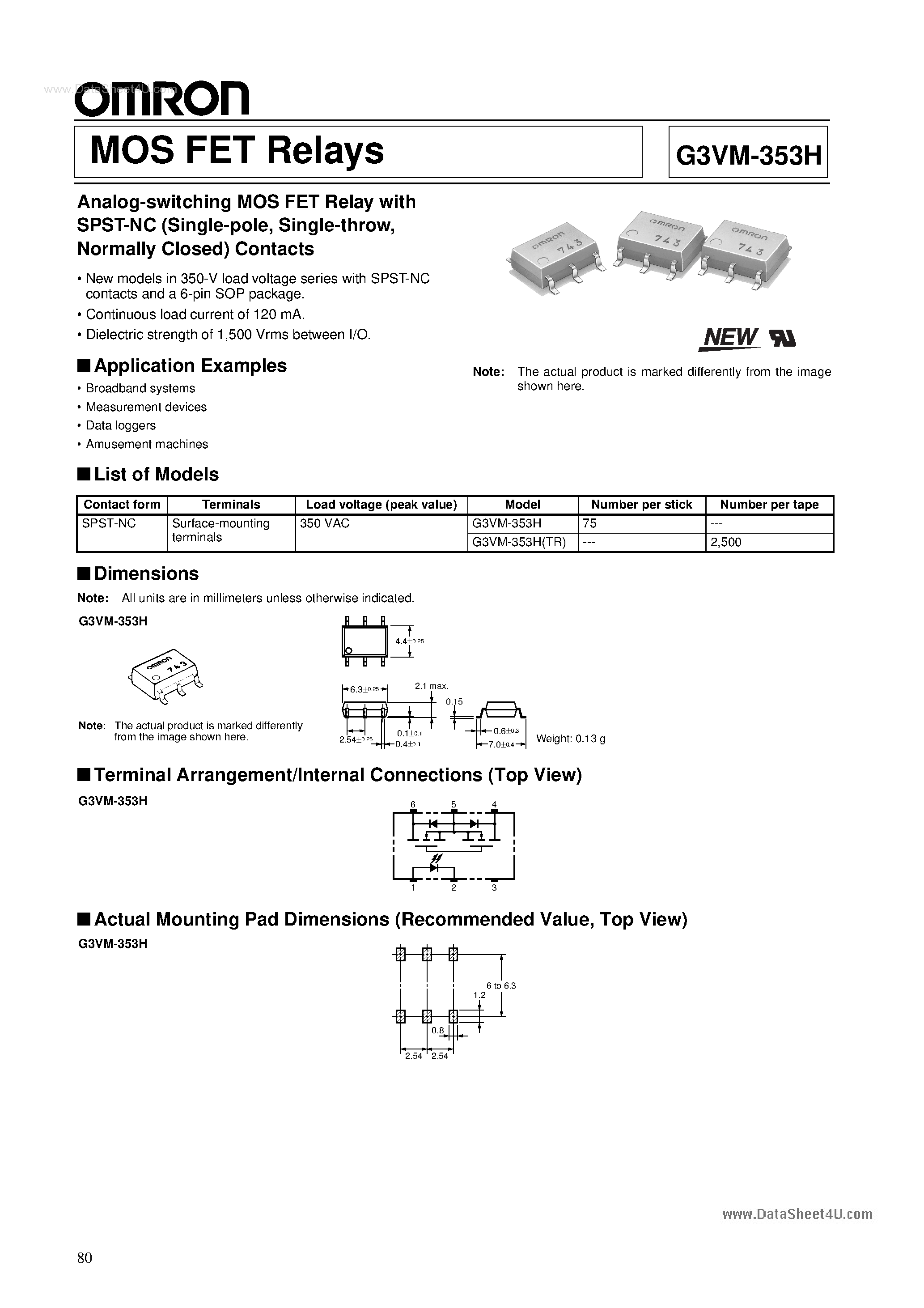 Datasheet G3VM-353H - MOS FET Relays page 1