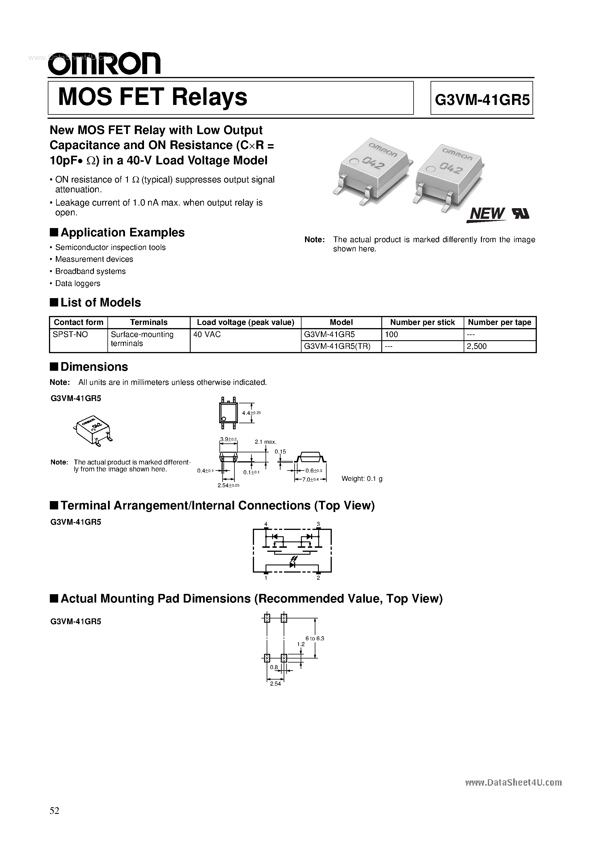 Datasheet G3VM-41GR5 - Mosfet Relays page 1