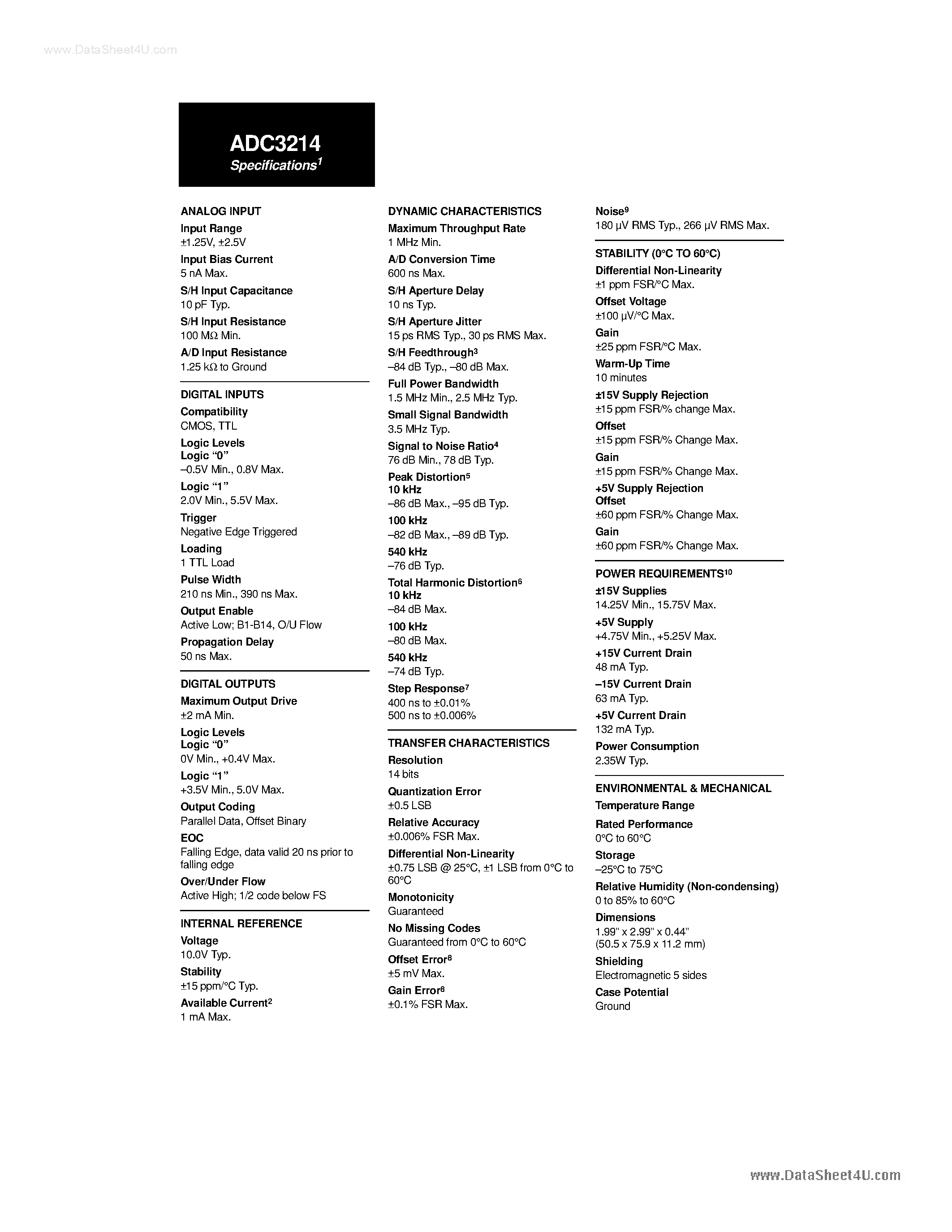 Datasheet ADC3214 - High Speed 14-Bit 1MHz Sampling A/D Converter page 2