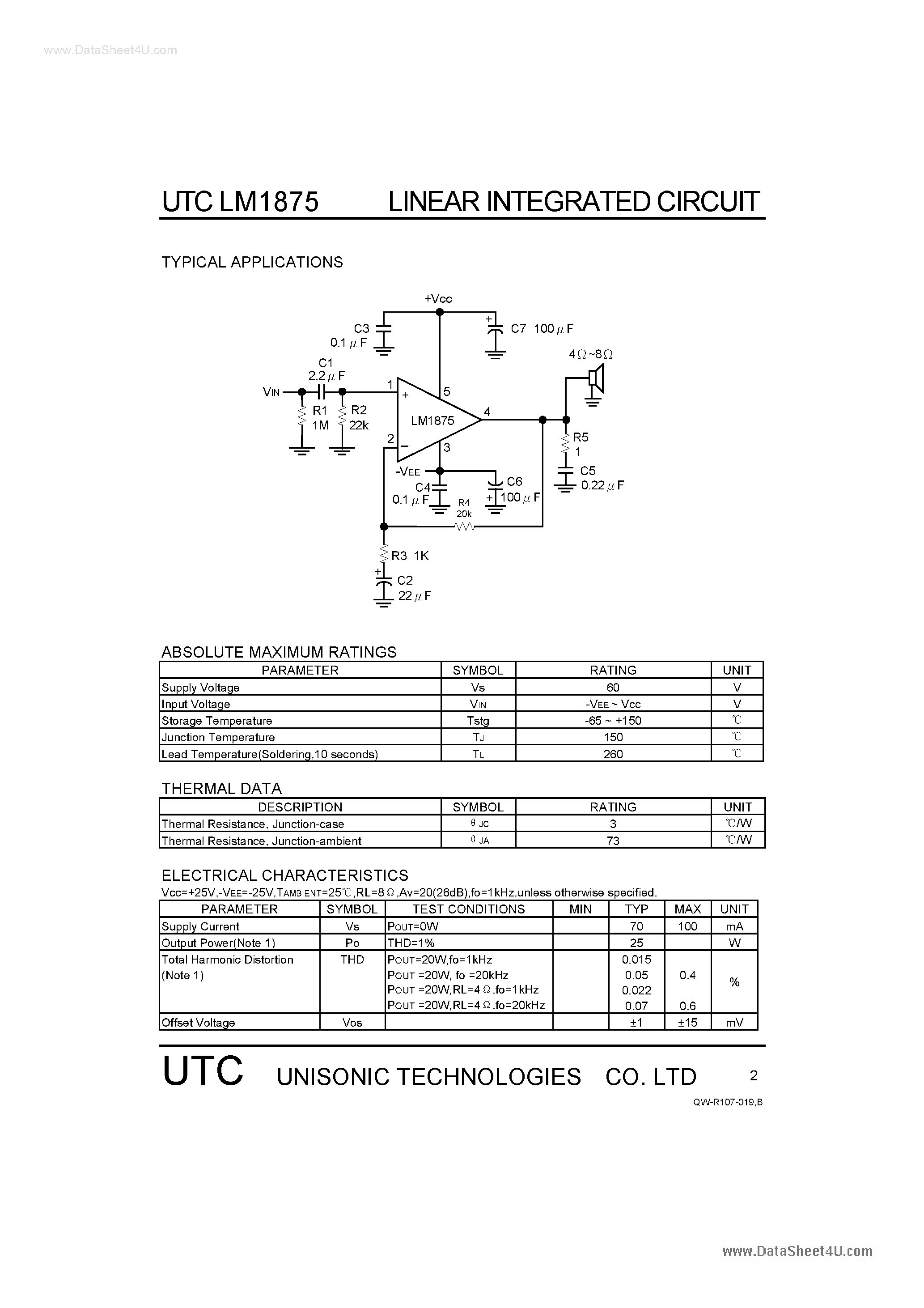 Даташит на микросхему LM1875 страница 2 Даташит LM1875 - 20W AUDIO POWER AMPLIFIER страница 2