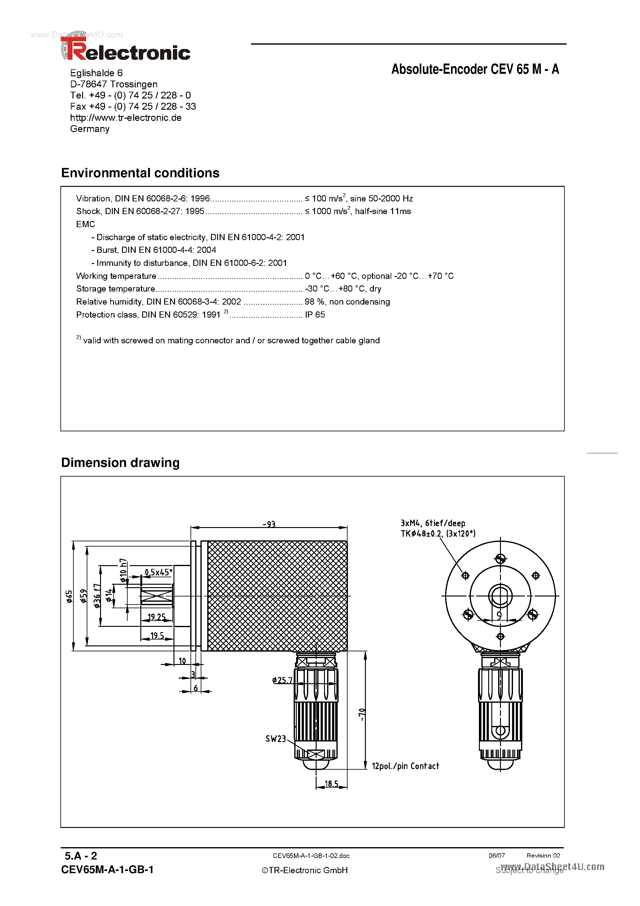 Datasheet CEV-65M-A page 2 Datasheet CEV-65M-A - Absolute Encoder page 2