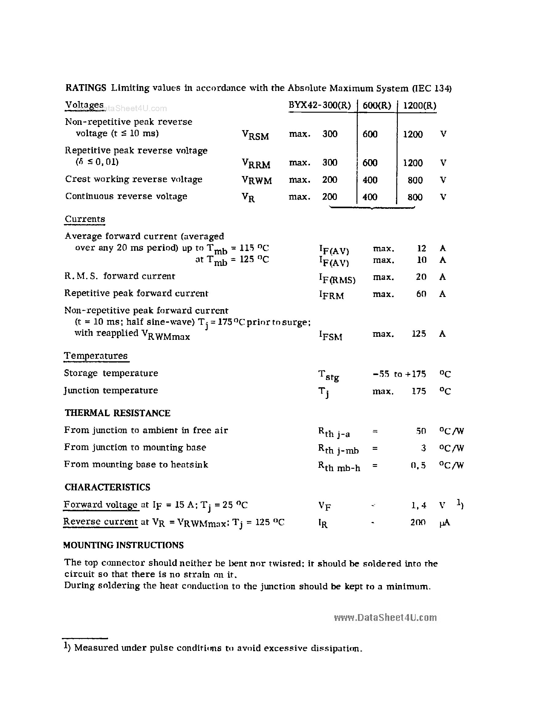 Datasheet BYX42-1200 page 2 Datasheet BYX42-1200 - Silicon Rectifier Diodes page 2