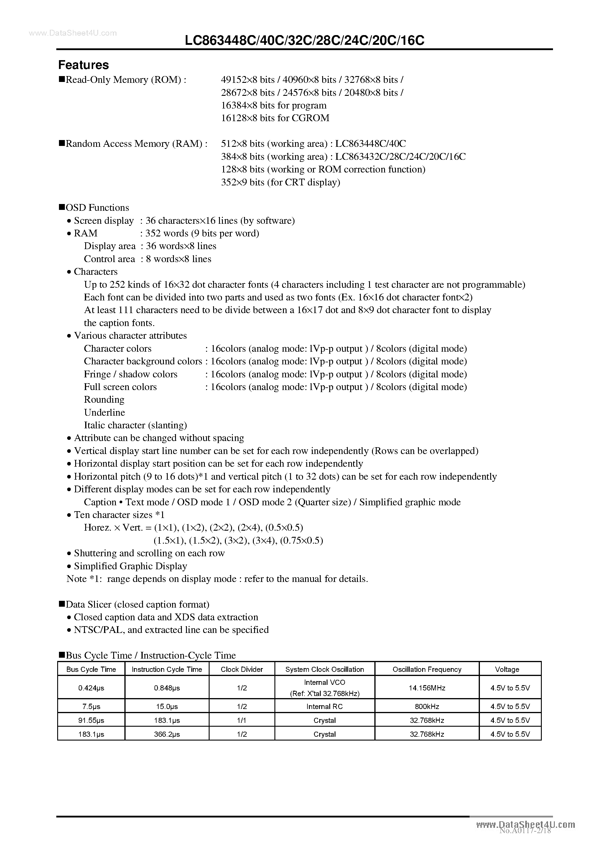 Datasheet LC863416C - (LC8634xxC) 8-Bit Single-Chip Microcontroller page 2