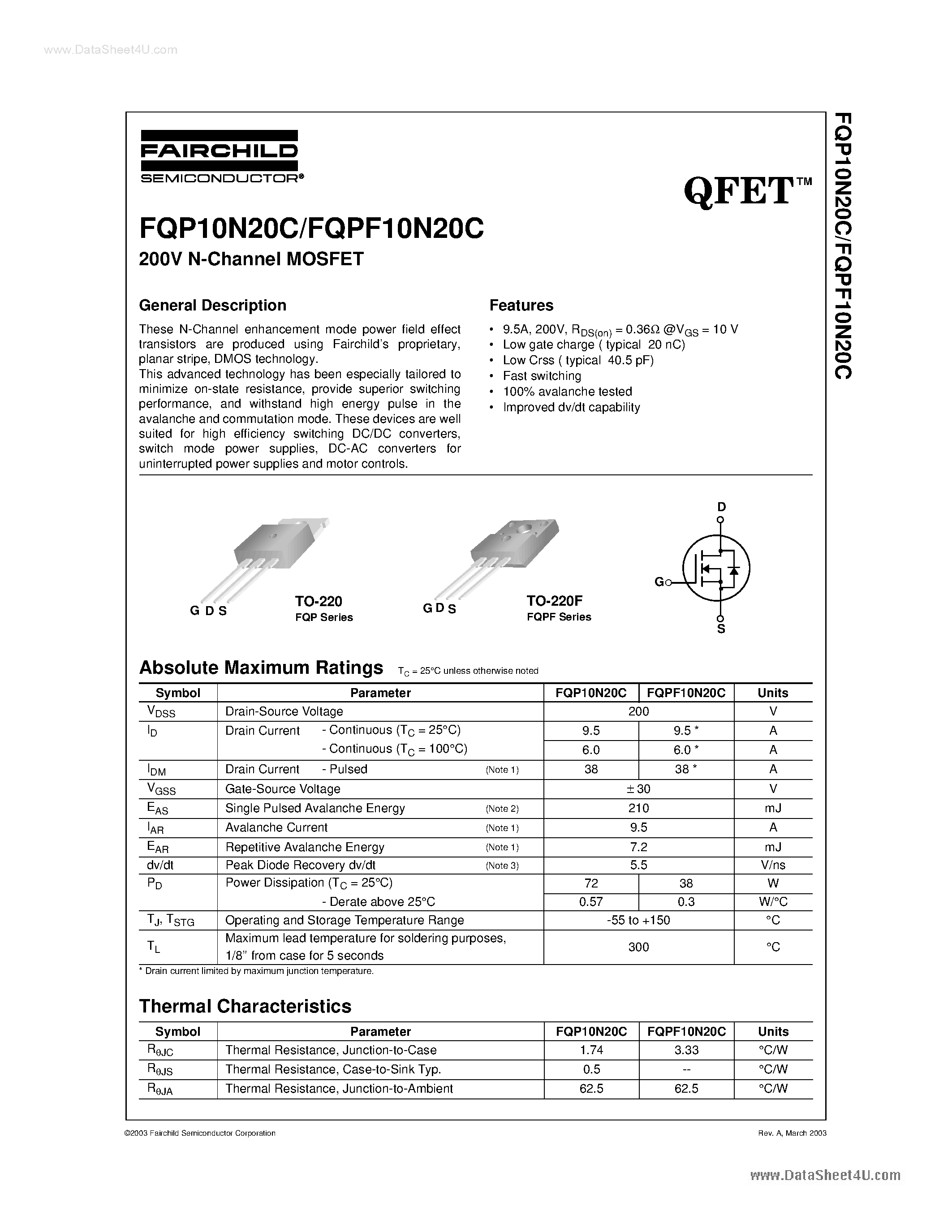 Datasheet 10N20C - Search -----> FQP10N20C page 1