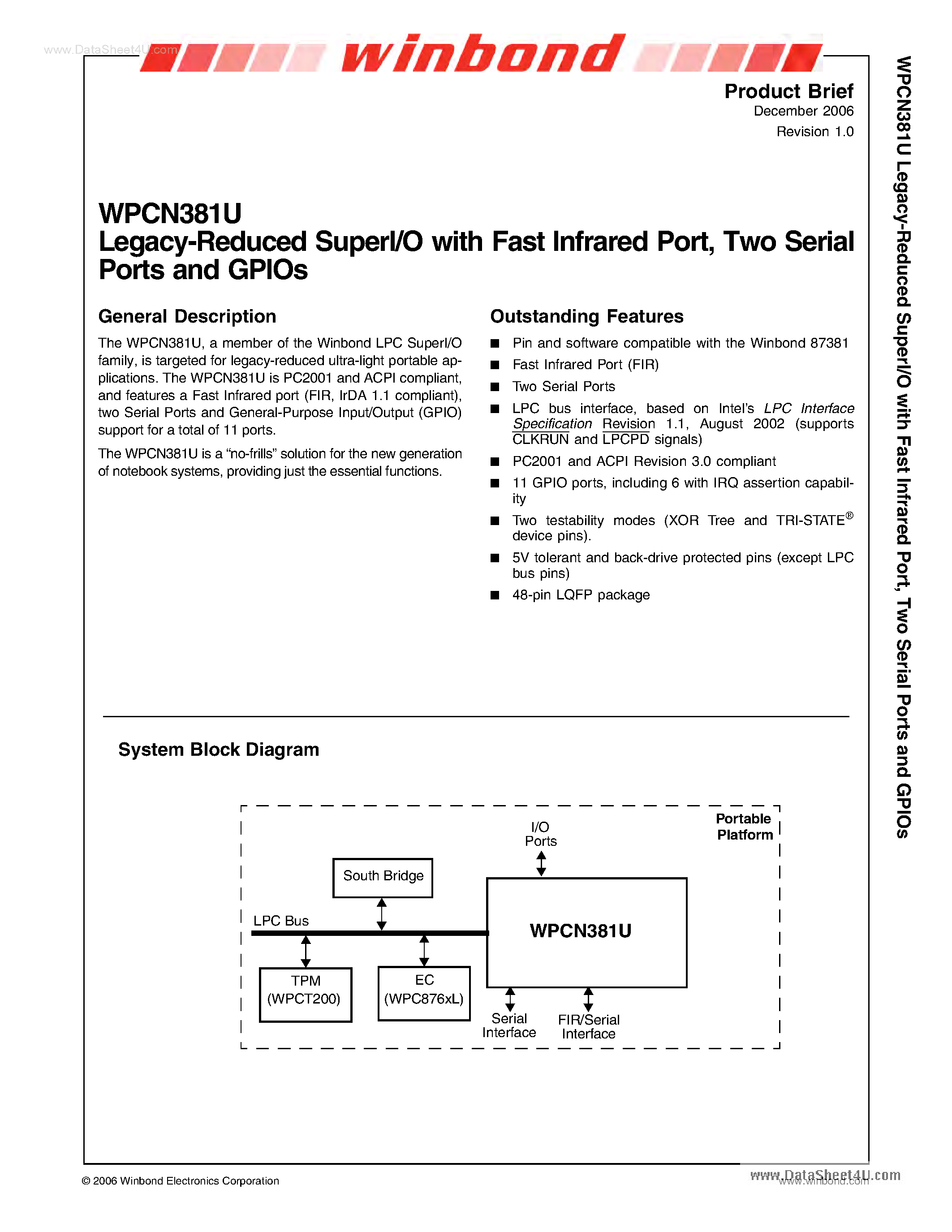 Datasheet WPCN381U - Legacy-Reduced SuperI/O page 1