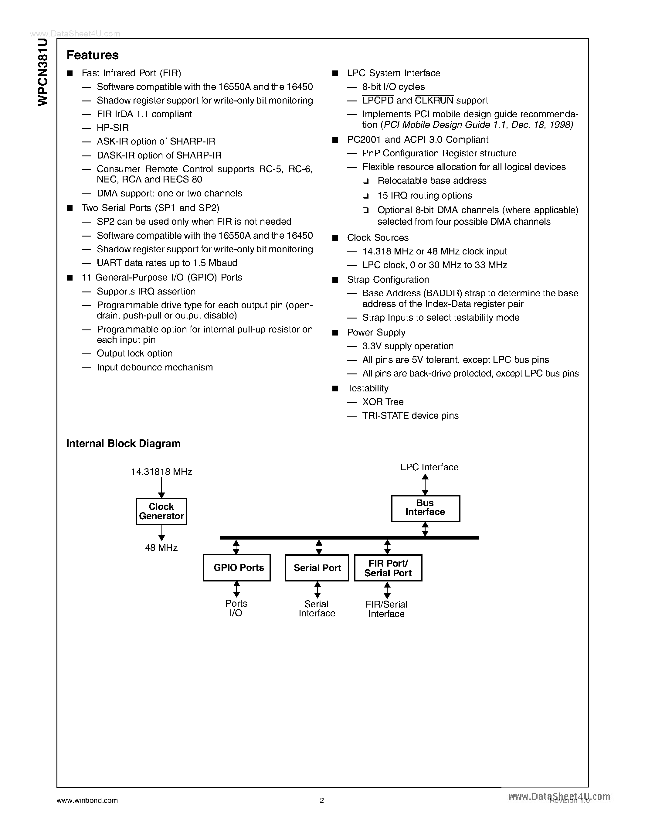 Datasheet WPCN381U - Legacy-Reduced SuperI/O page 2