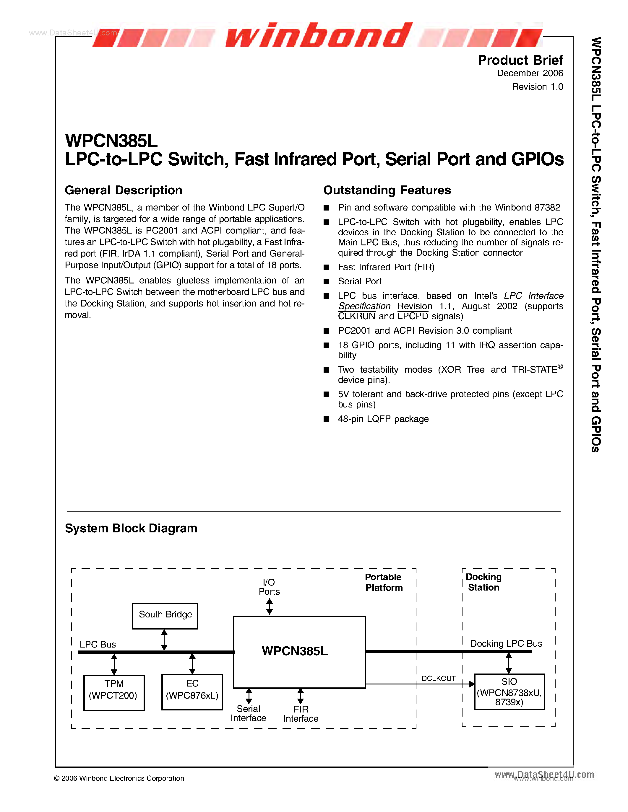 Datasheet WPCN385L - LPC-to-LPC Switch page 1